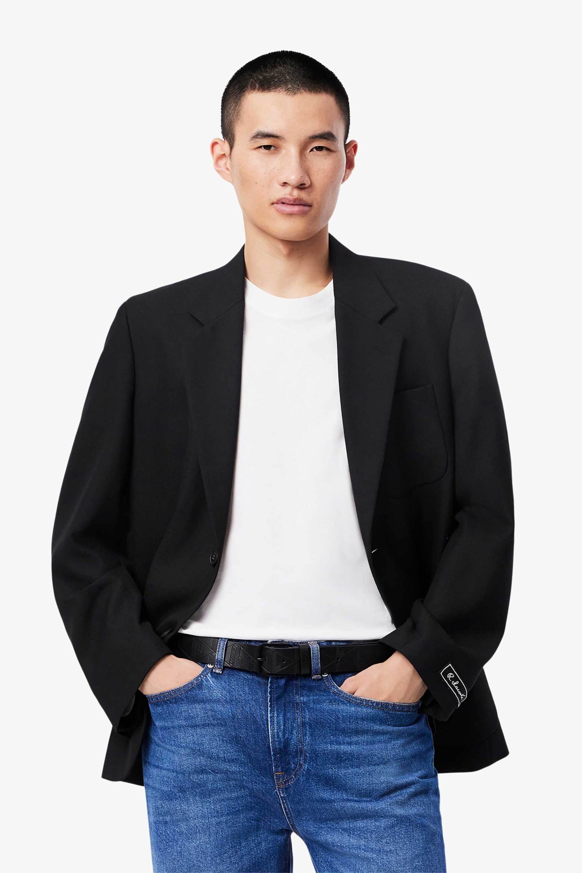Lacoste Ανδρική Δερμάτινη Ζώνη με All-Over Monogram - Rc4093 Μαύρο