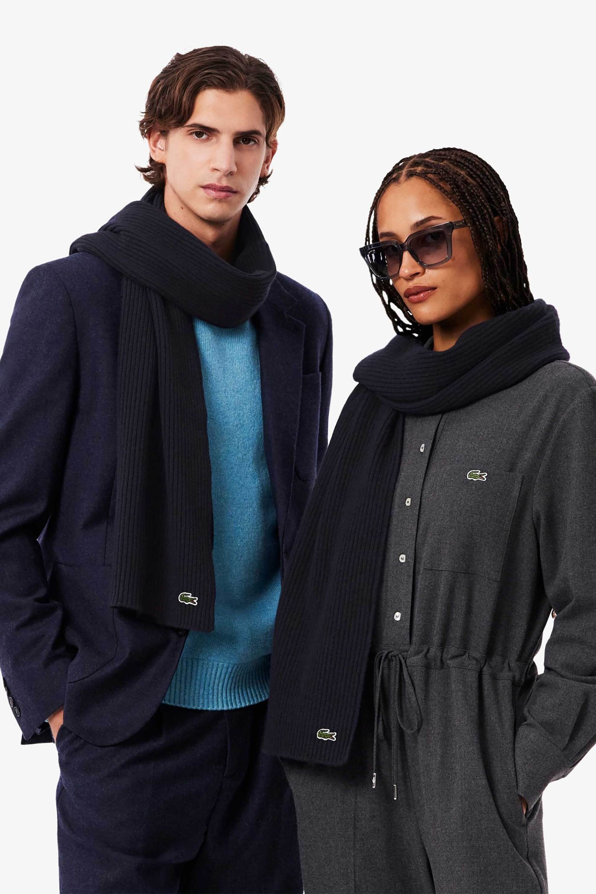 Lacoste Unisex Μάλλινο Κασκόλ Ribbed με Κεντημένο Λογότυπο - Re0058 Μπλε Σκούρο