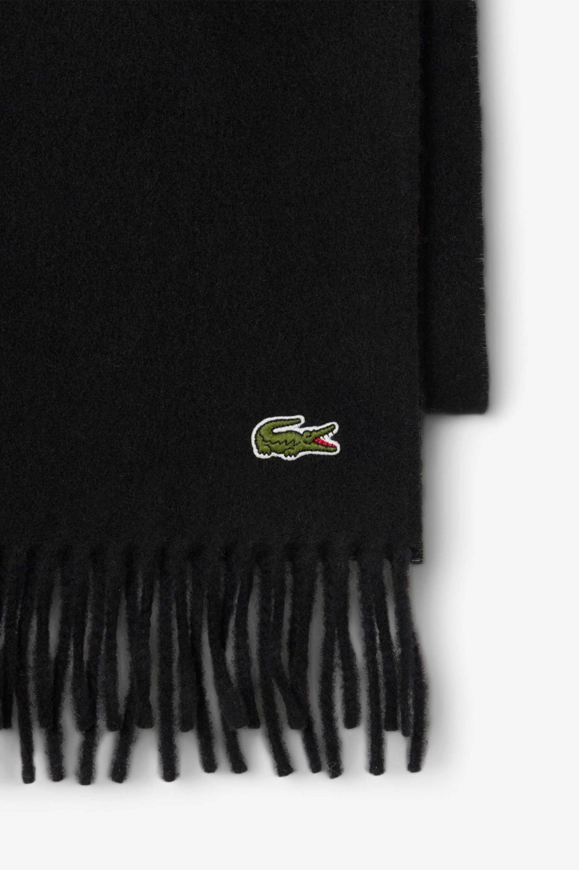 Lacoste Unisex Μάλλινο Κασκόλ με Κεντημένο Λογότυπο Και Κρόσσια - Re7864-00 Μαύρο