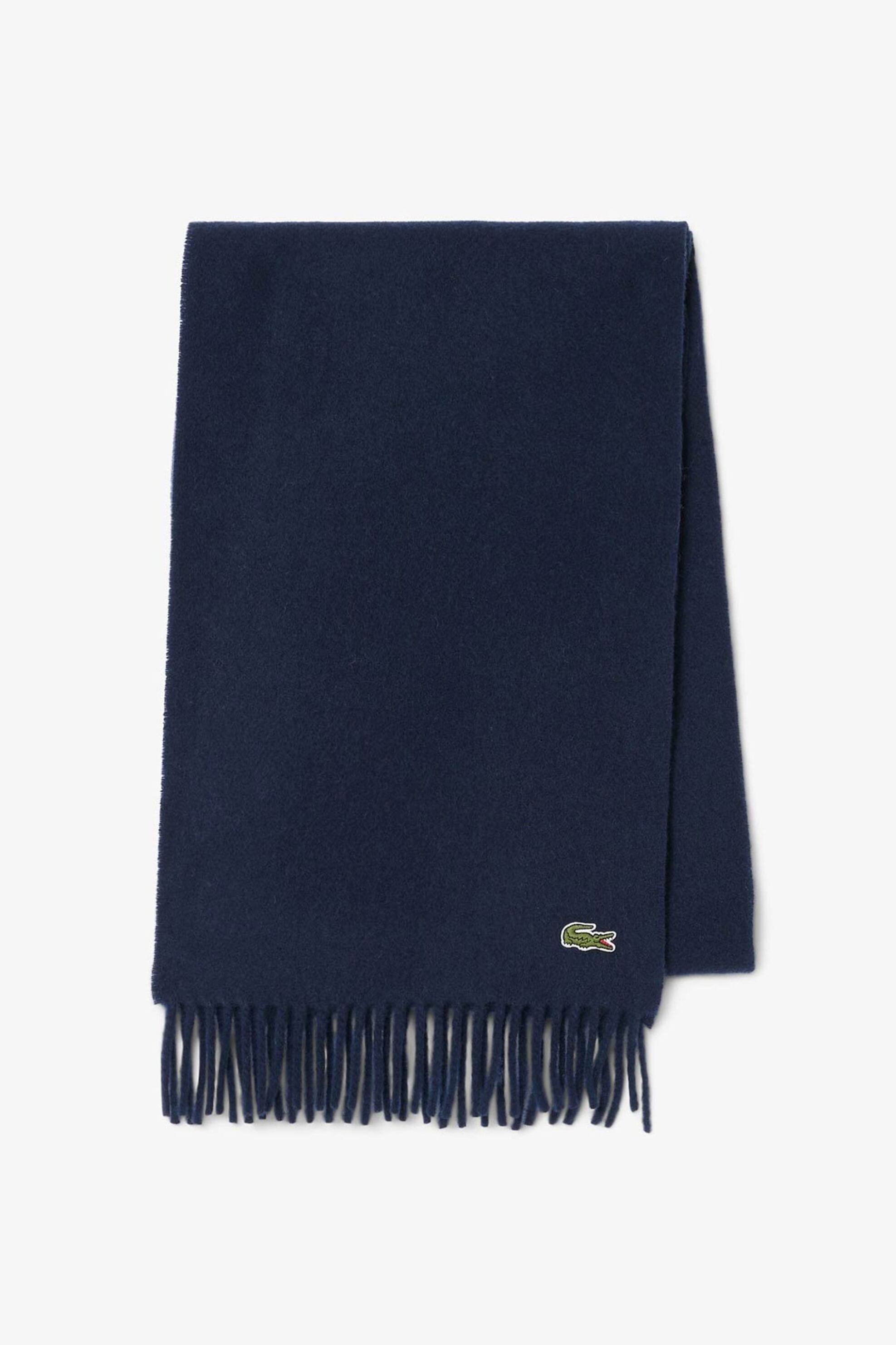 Lacoste unisex μάλλινο κασκόλ με κεντημένο λογότυπο και κρόσσια - RE7864-00 Μπλε Σκούρο