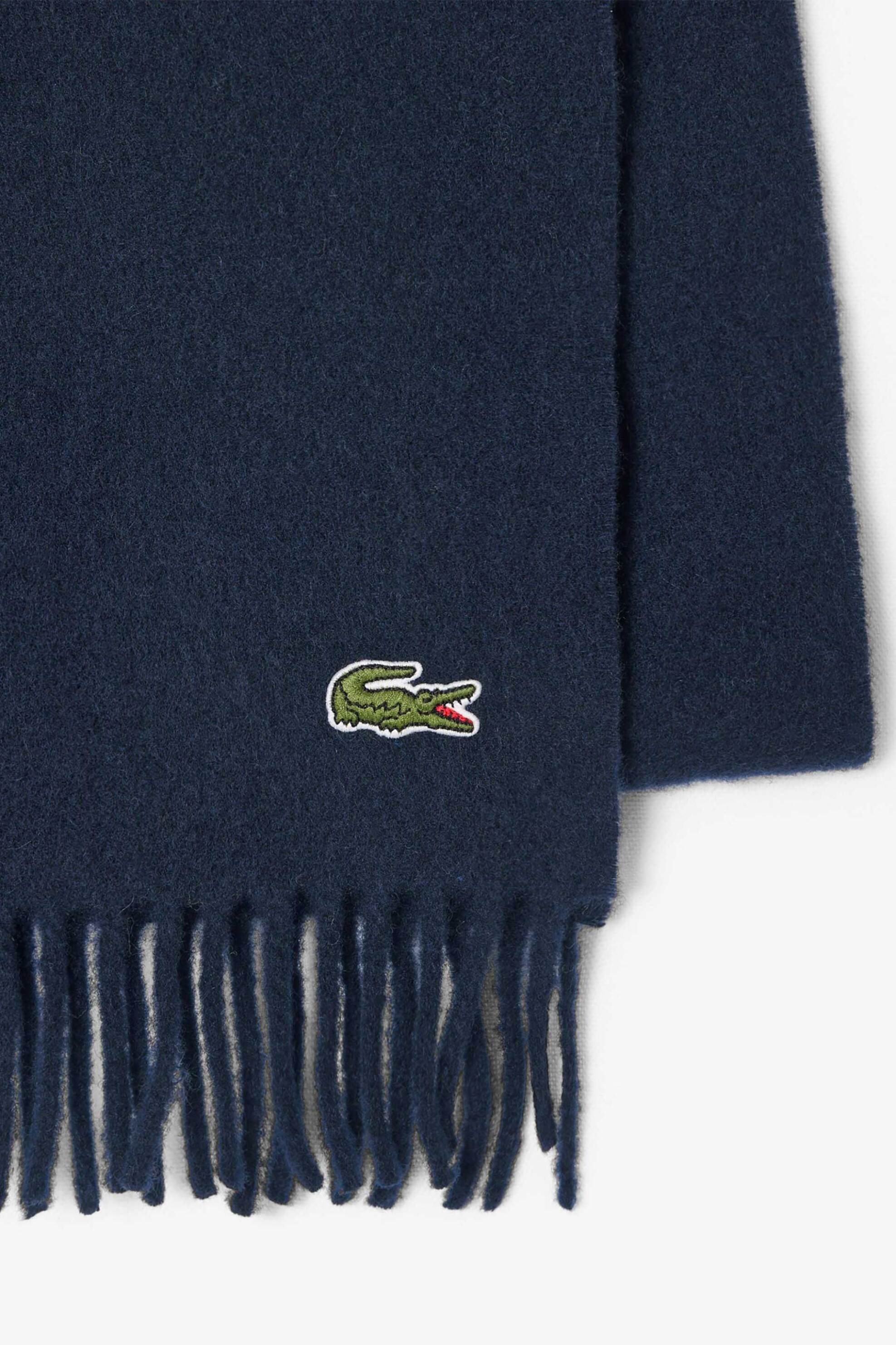Lacoste Unisex Μάλλινο Κασκόλ με Κεντημένο Λογότυπο Και Κρόσσια - Re7864-00 Μπλε Σκούρο
