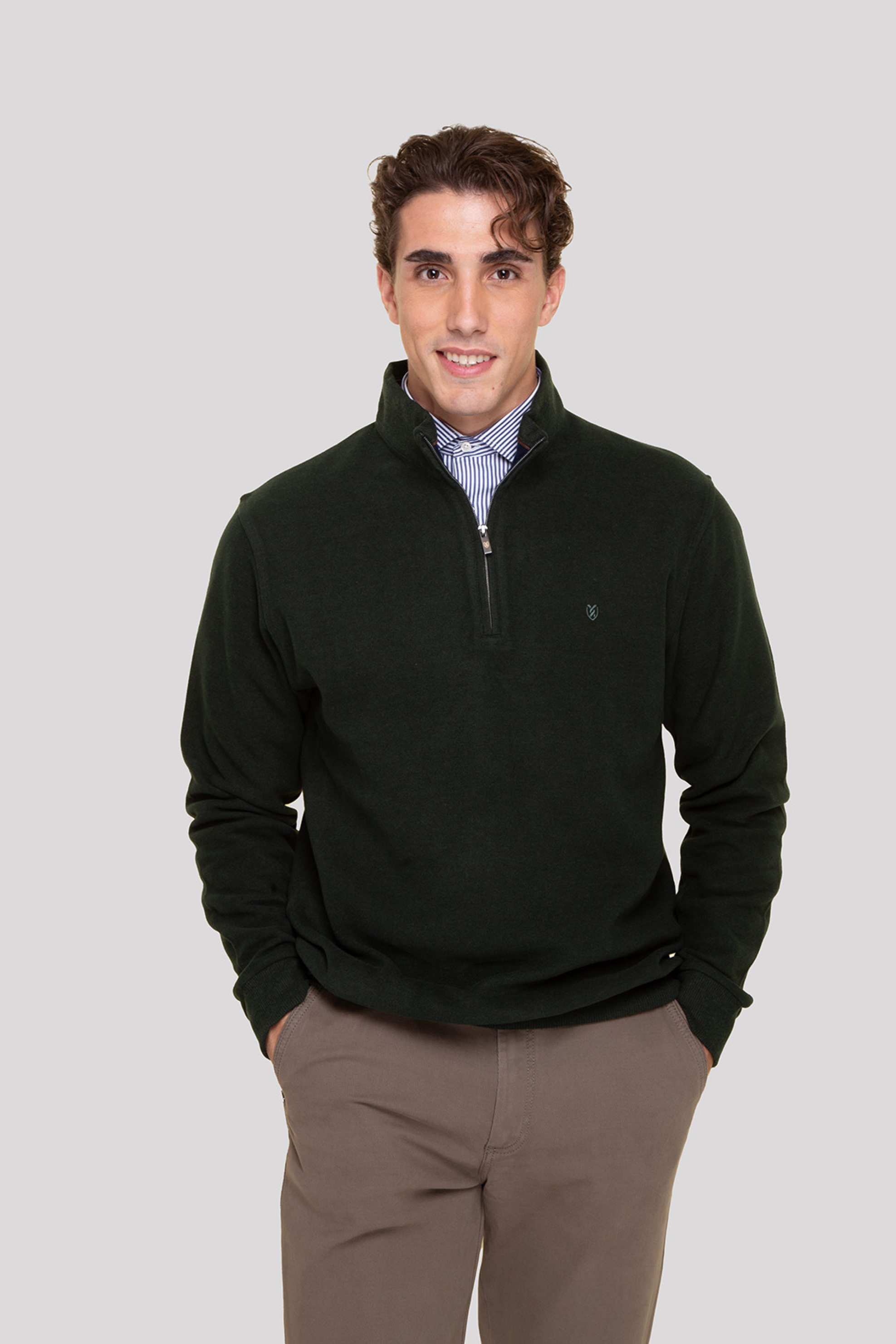 The Bostonians ανδρική μπλούζα φούτερ με ψηλό λαιμό και κεντημένο λογότυπο Regular Fit - RO1000 Πράσινο Σκούρο φωτογραφία