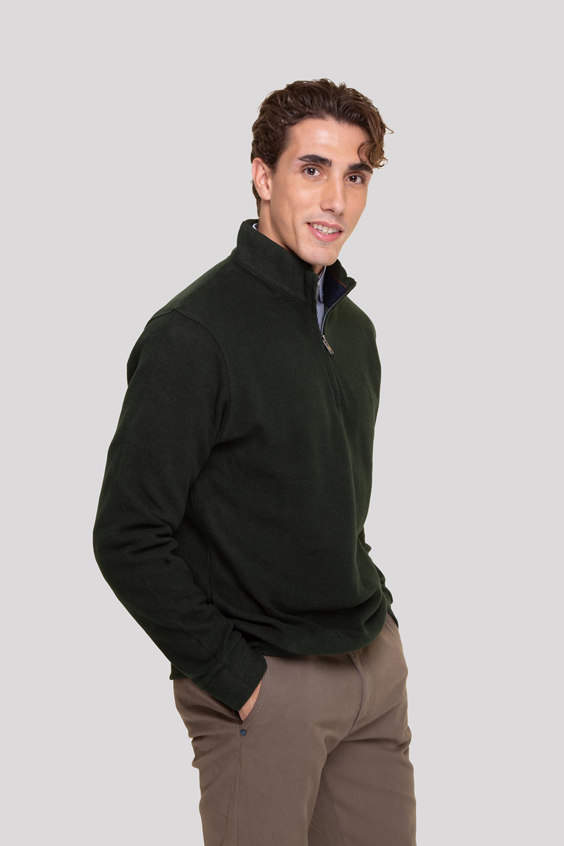 The Bostonians ανδρική μπλούζα φούτερ με κεντημένο λογότυπο και ψηλό λαιμό με 1/2 φερμουάρ Regular Fit - RO1000 Πράσινο Σκούρο φωτογραφία