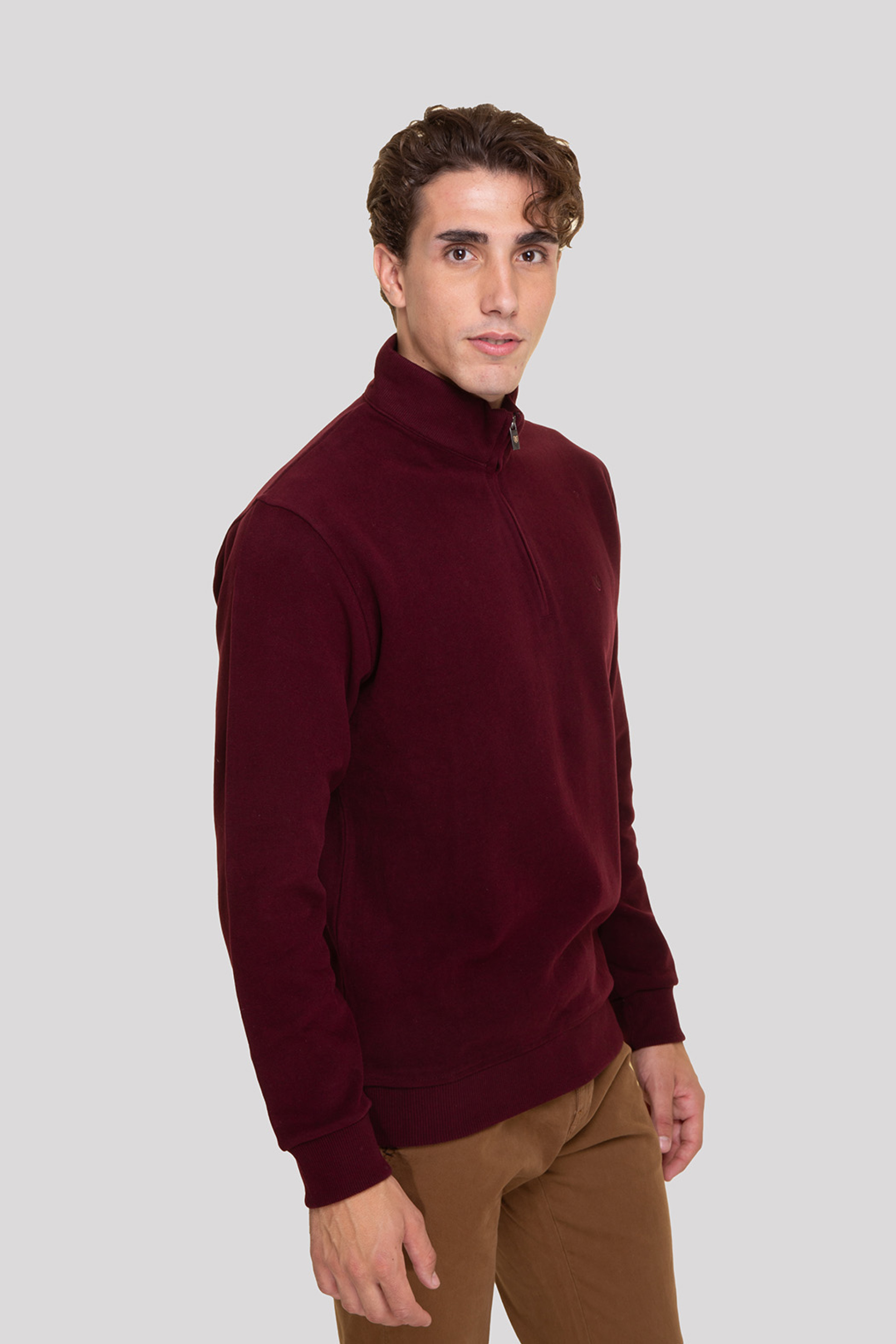 The Bostonians ανδρική μπλούζα φούτερ με κεντημένο λογότυπο και ψηλό λαιμό με 1/2 φερμουάρ Regular Fit - RO1000 Μπορντό φωτογραφία