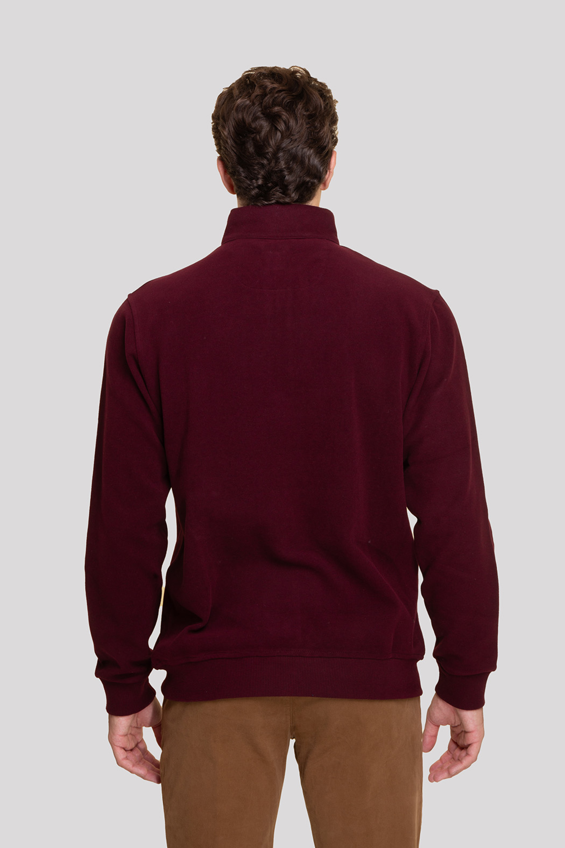 The Bostonians ανδρική μπλούζα φούτερ με κεντημένο λογότυπο και ψηλό λαιμό με 1/2 φερμουάρ Regular Fit - RO1000 Μπορντό φωτογραφία