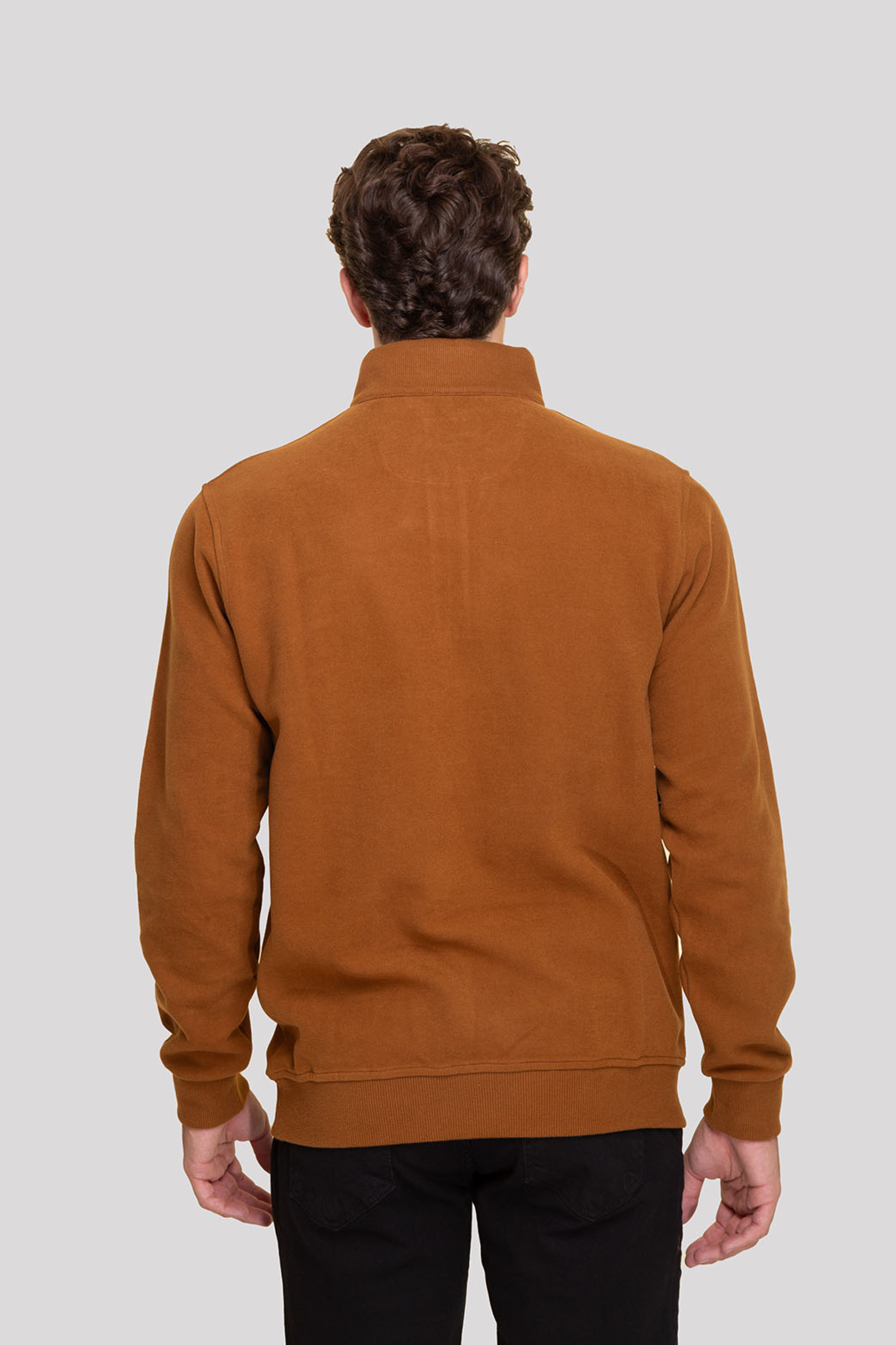 The Bostonians ανδρική μπλούζα φούτερ με κεντημένο λογότυπο και ψηλό λαιμό με 1/2 φερμουάρ Regular Fit - RO1000 Καμηλό φωτογραφία