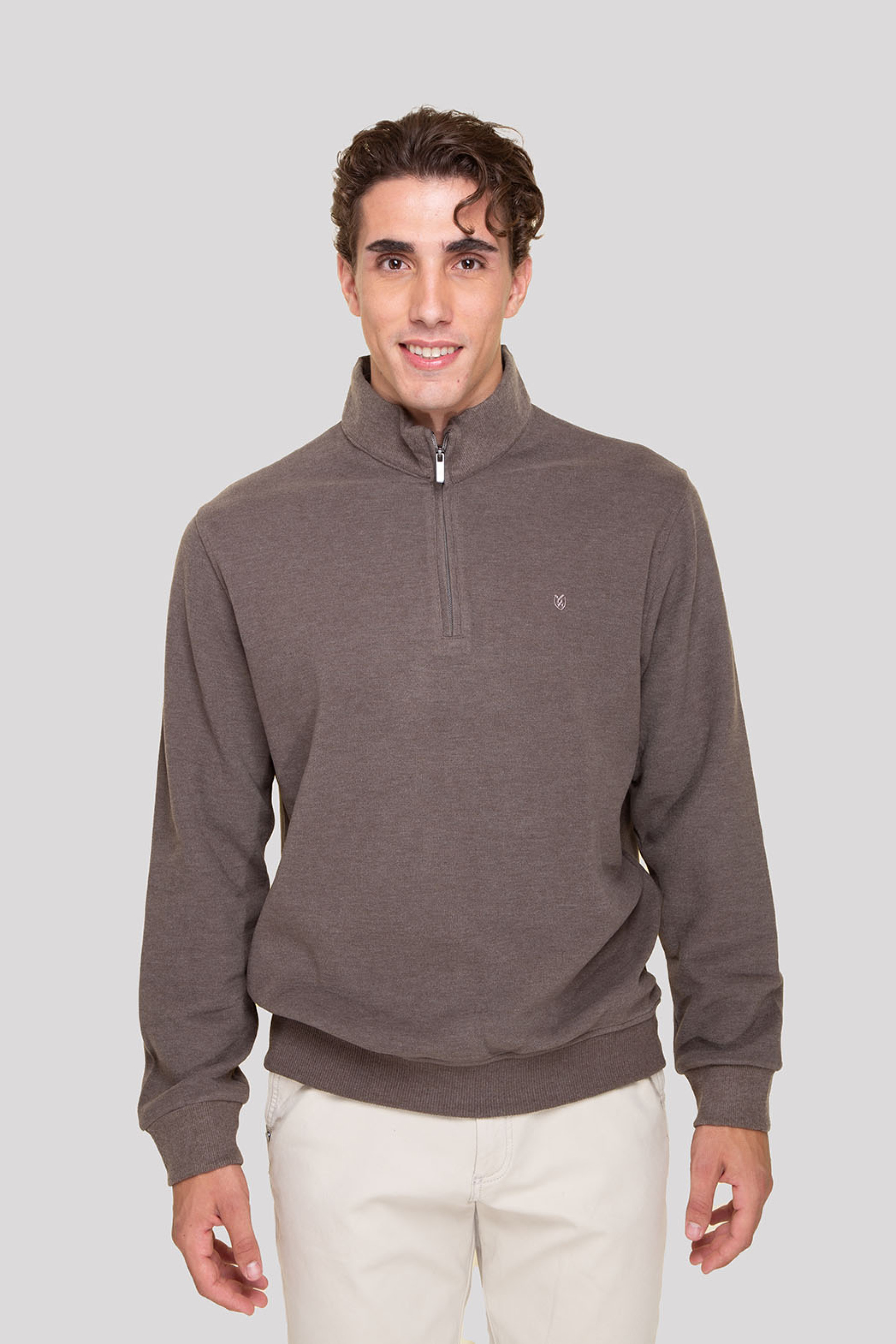 The Bostonians ανδρική μπλούζα φούτερ με ψηλό λαιμό και κεντημένο λογότυπο Regular Fit - RO1000 Καφέ Ανοιχτό φωτογραφία