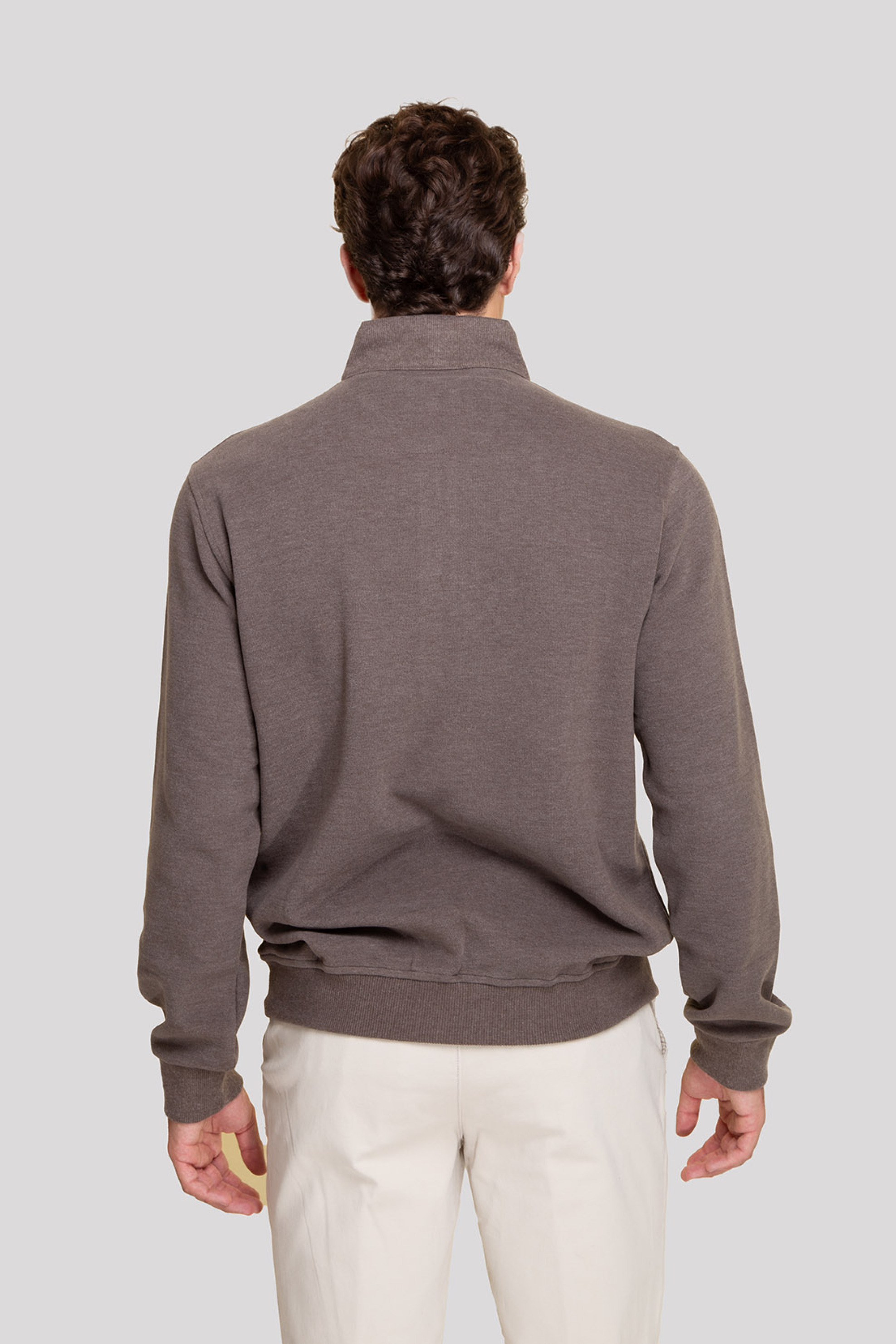 The Bostonians ανδρική μπλούζα φούτερ με κεντημένο λογότυπο και ψηλό λαιμό με 1/2 φερμουάρ Regular Fit - RO1000 Καφέ Ανοιχτό φωτογραφία