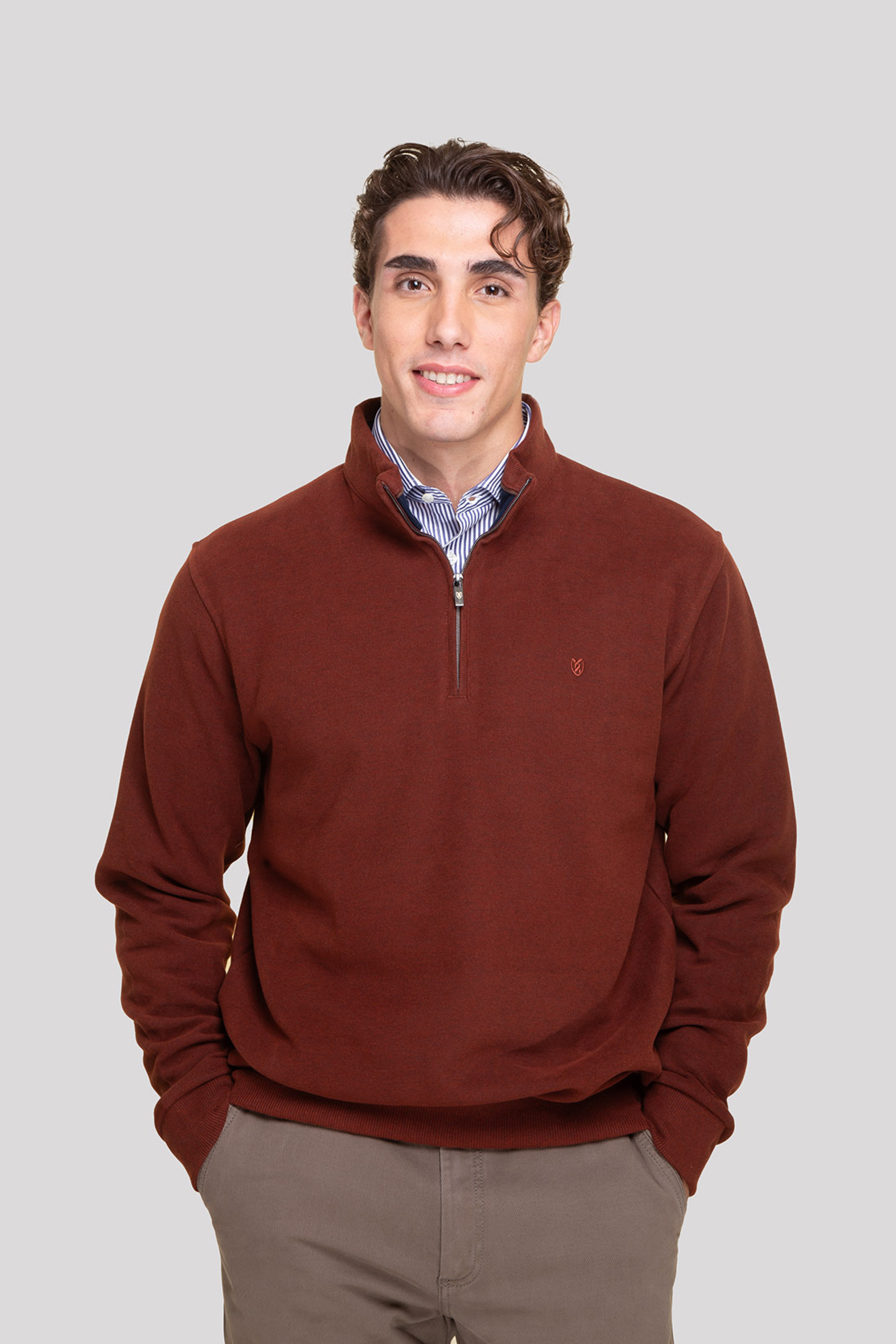 The Bostonians ανδρική μπλούζα φούτερ με ψηλό λαιμό και κεντημένο λογότυπο Regular Fit - RO1000 Κεραμιδί φωτογραφία