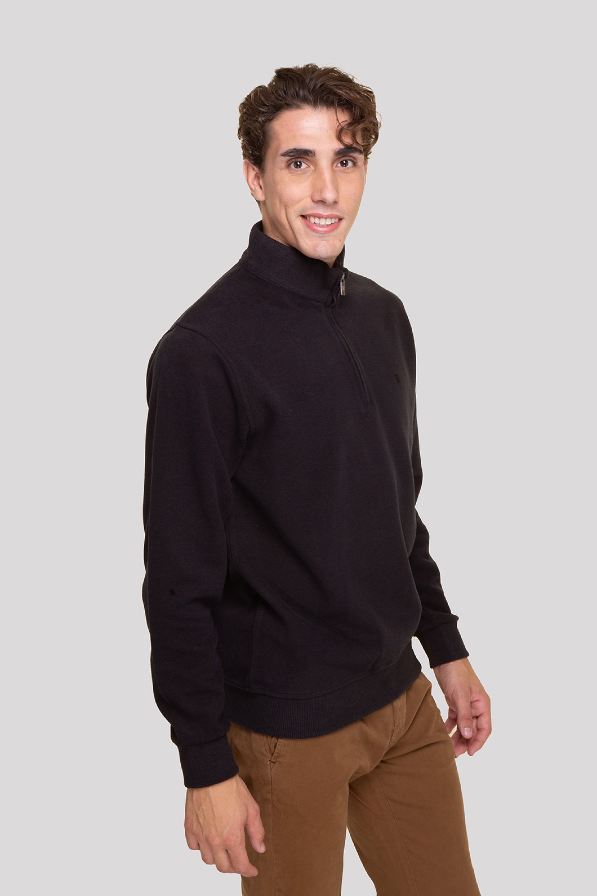 The Bostonians ανδρική μπλούζα φούτερ με κεντημένο λογότυπο και ψηλό λαιμό με 1/2 φερμουάρ Regular Fit - RO1000 Καφέ φωτογραφία