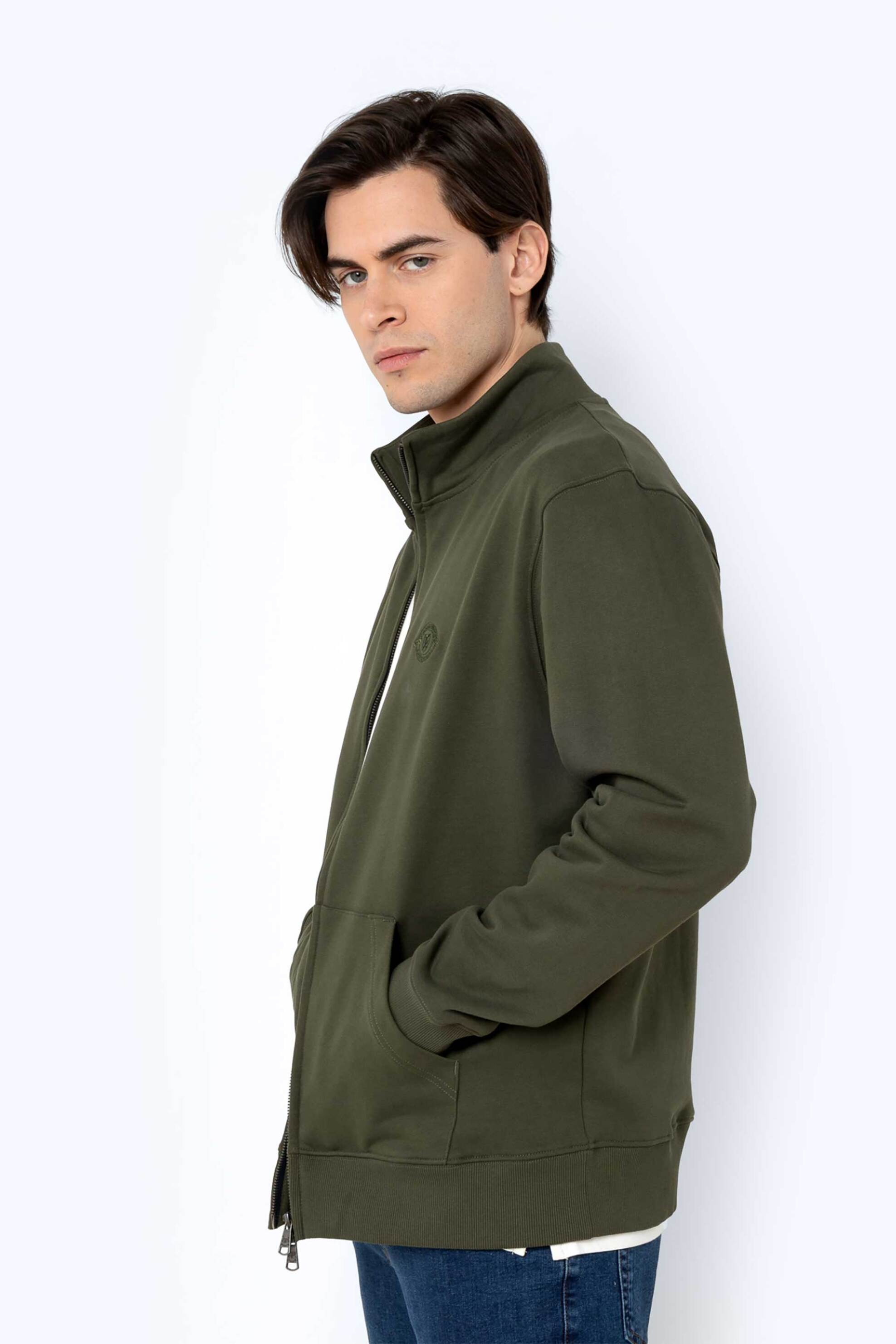 The Bostonians ανδρική ζακέτα φούτερ με ψηλό λαιμό και λογότυπο Regular Fit - RO1004 Χακί φωτογραφία