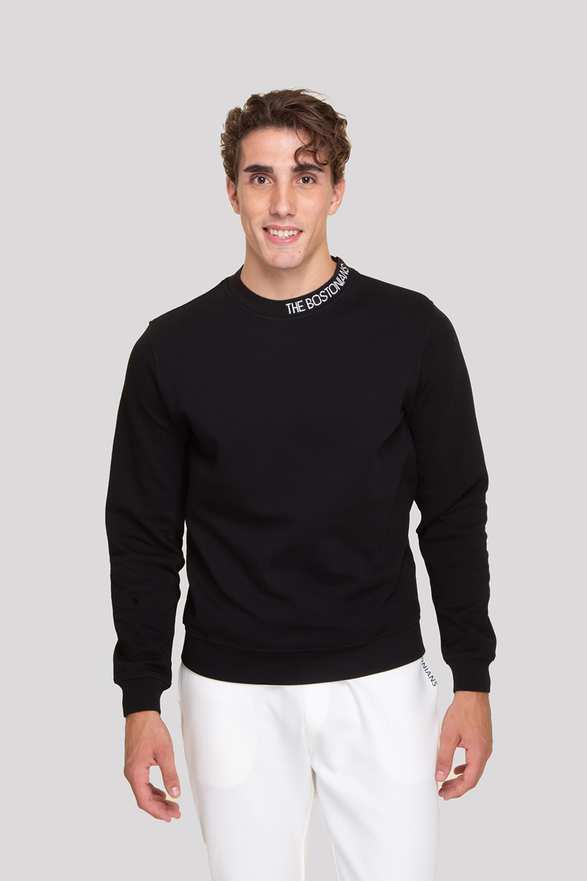 The Bostonians ανδρική μπλούζα φούτερ με contrast logo στη λαιμόκοψη Regular Fit - RO1005 Μαύρο φωτογραφία