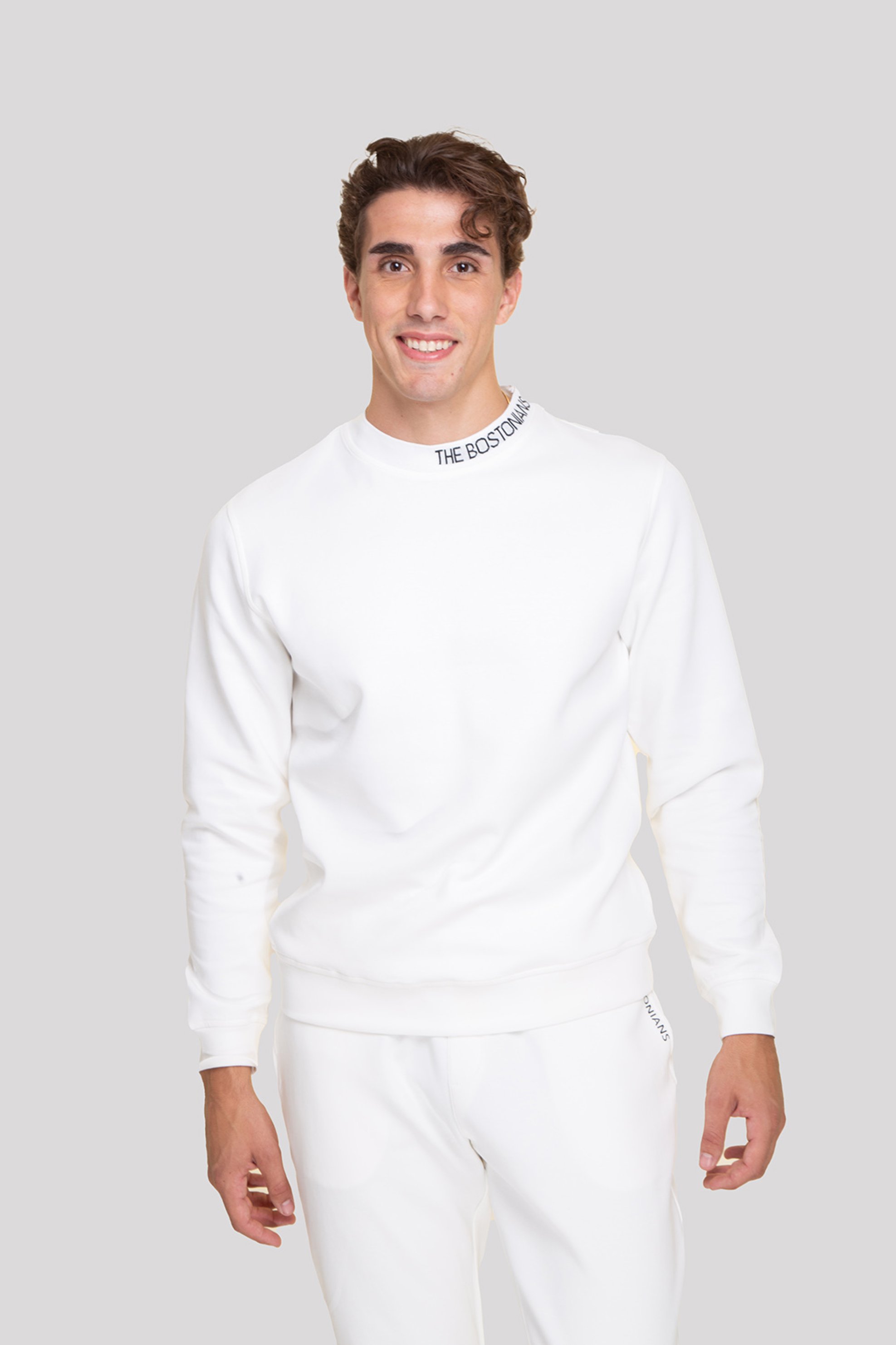 THE BOSTONIANS The Bostonians ανδρική μπλούζα φούτερ με contrast logo στη λαιμόκοψη Regular Fit - RO1005 Λευκό