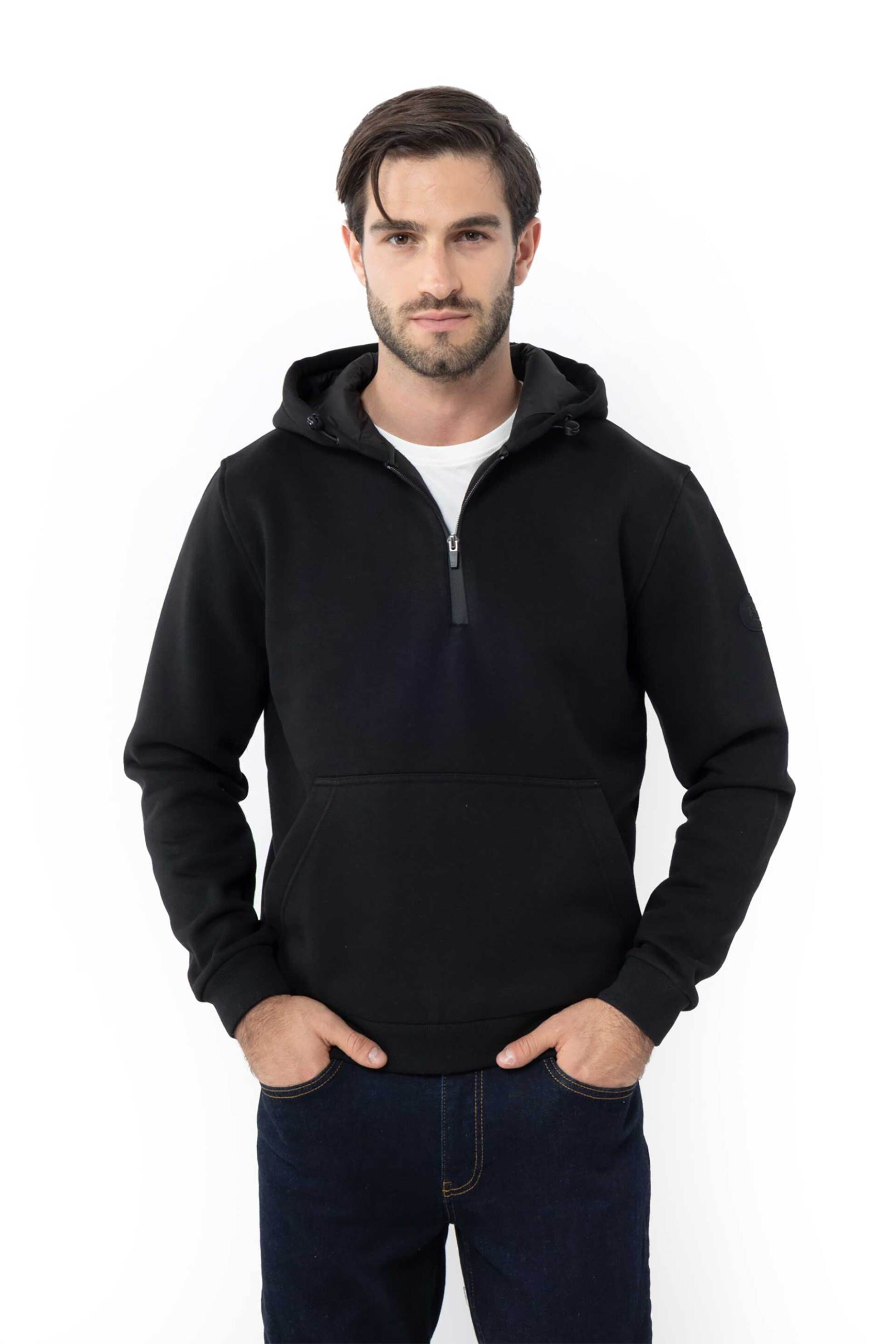 The Bostonians ανδρική μπλούζα φούτερ με κουκούλα και logo patch Regular Fit - RO1007 Μαύρο