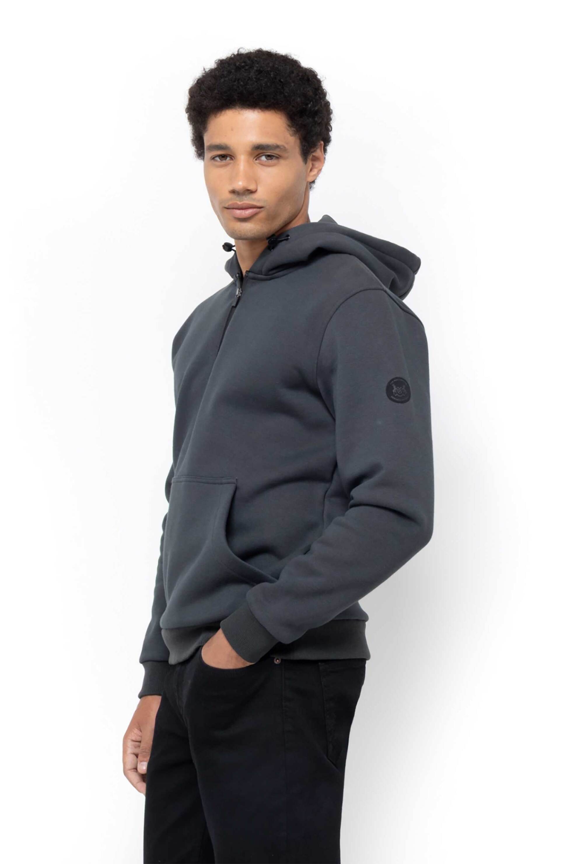 The Bostonians ανδρική μπλούζα φούτερ με κουκούλα και logo patch Regular Fit - RO1007 Γκρι Σκούρο φωτογραφία