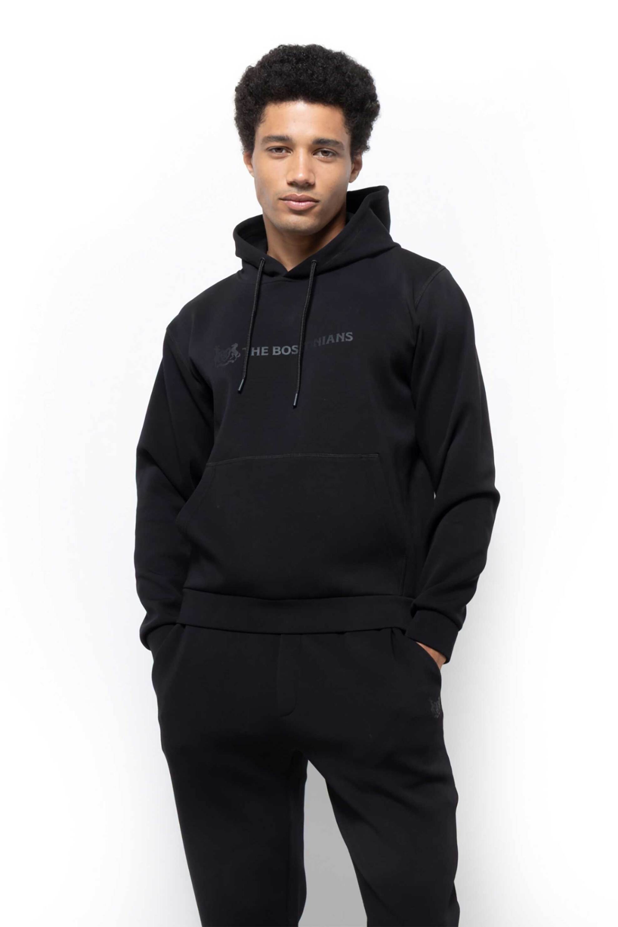 The Bostonians ανδρική μπλούζα φούτερ με κουκούλα και logo print Regular Fit - RO1011 Μαύρο