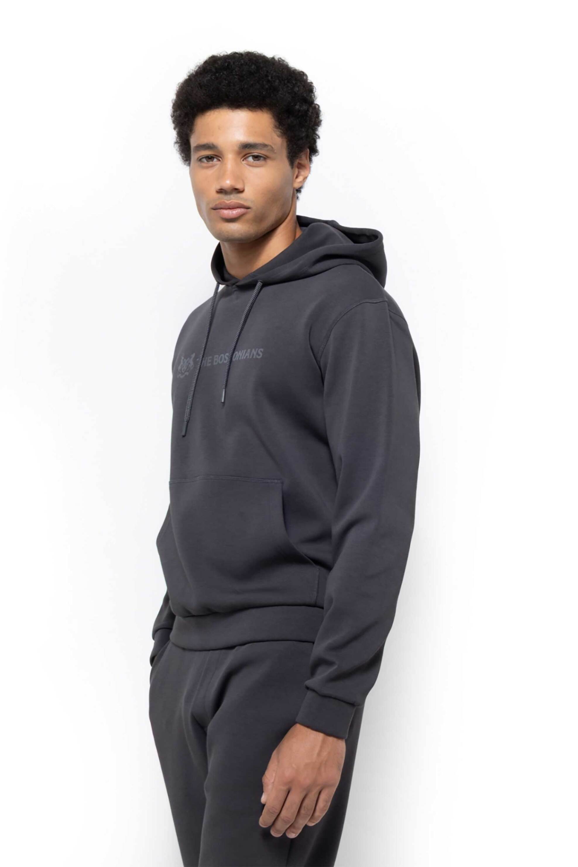 The Bostonians ανδρική μπλούζα φούτερ με κουκούλα και logo print Regular Fit - RO1011 Ανθρακί φωτογραφία