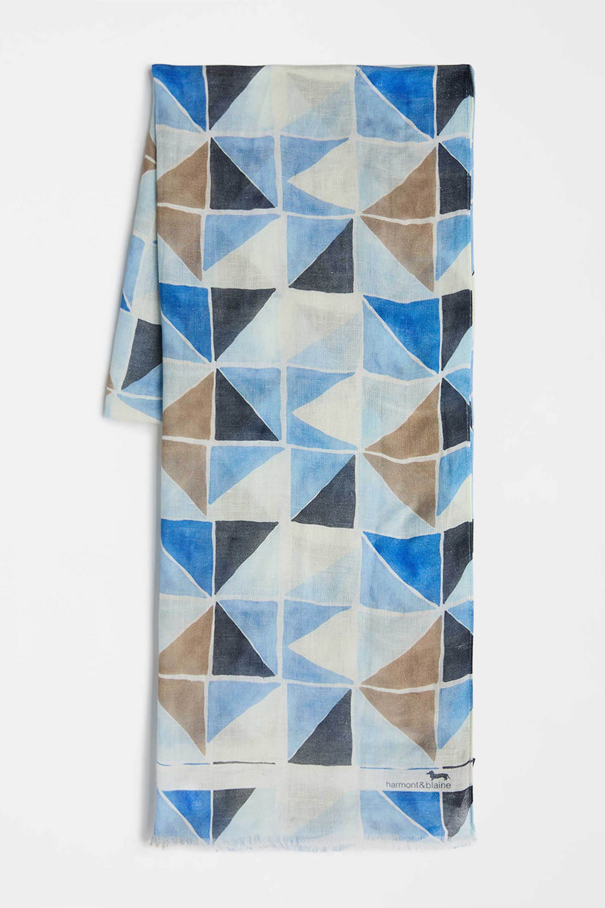 Harmont & Blaine ανδρικό φουλάρι με geometrical print και κεντημένο λογότυπο - S0Q196082818 Μπλε