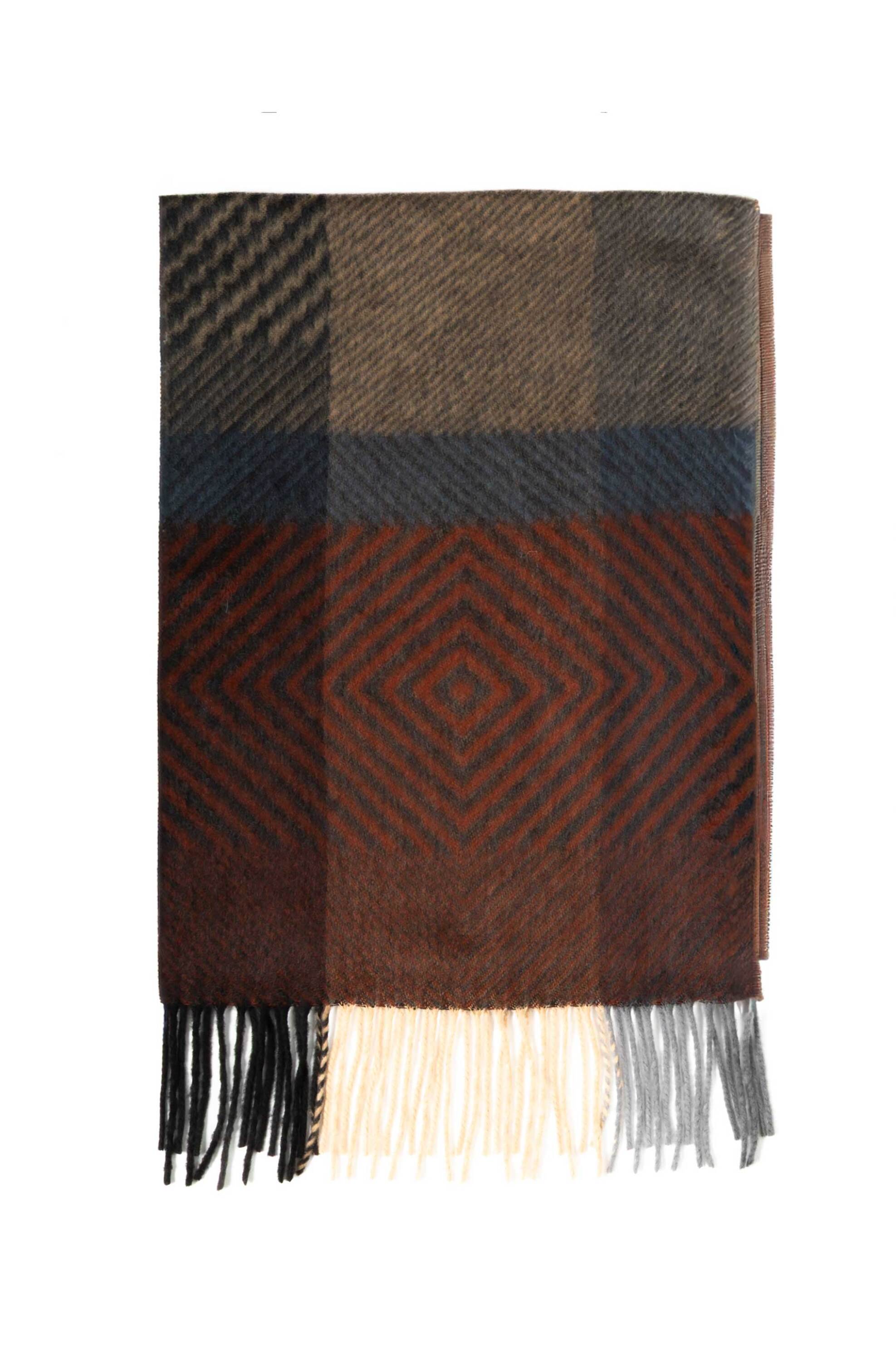 The Bostonians ανδρικό κασκόλ με καρό σχέδιο και κρόσσια "Copley" - SC731043 Καφέ