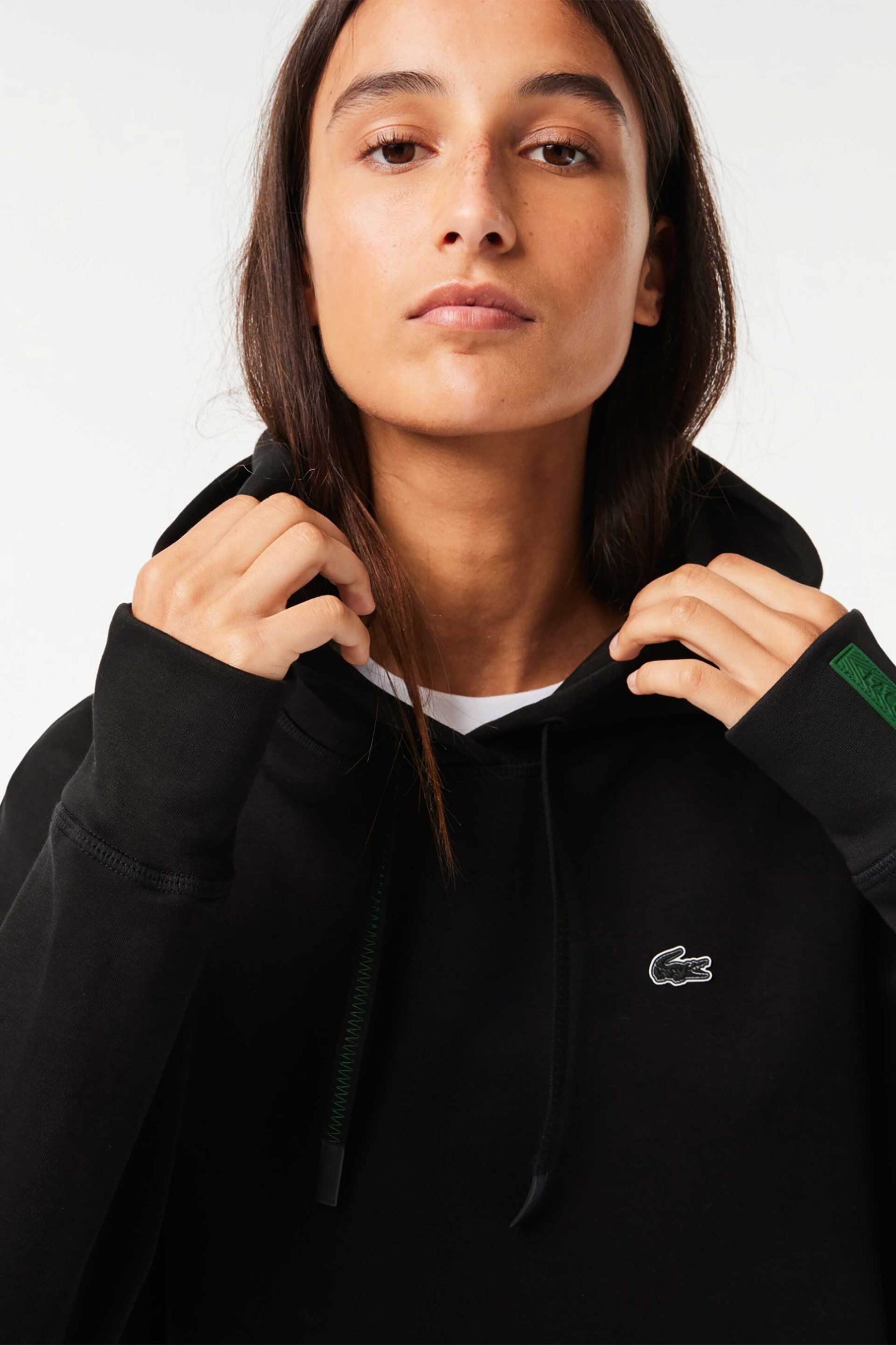 Lacoste γυναικεία μπλούζα φούτερ με κουκούλα και τσέπη στο μανίκι - SF0281 Μαύρο φωτογραφία