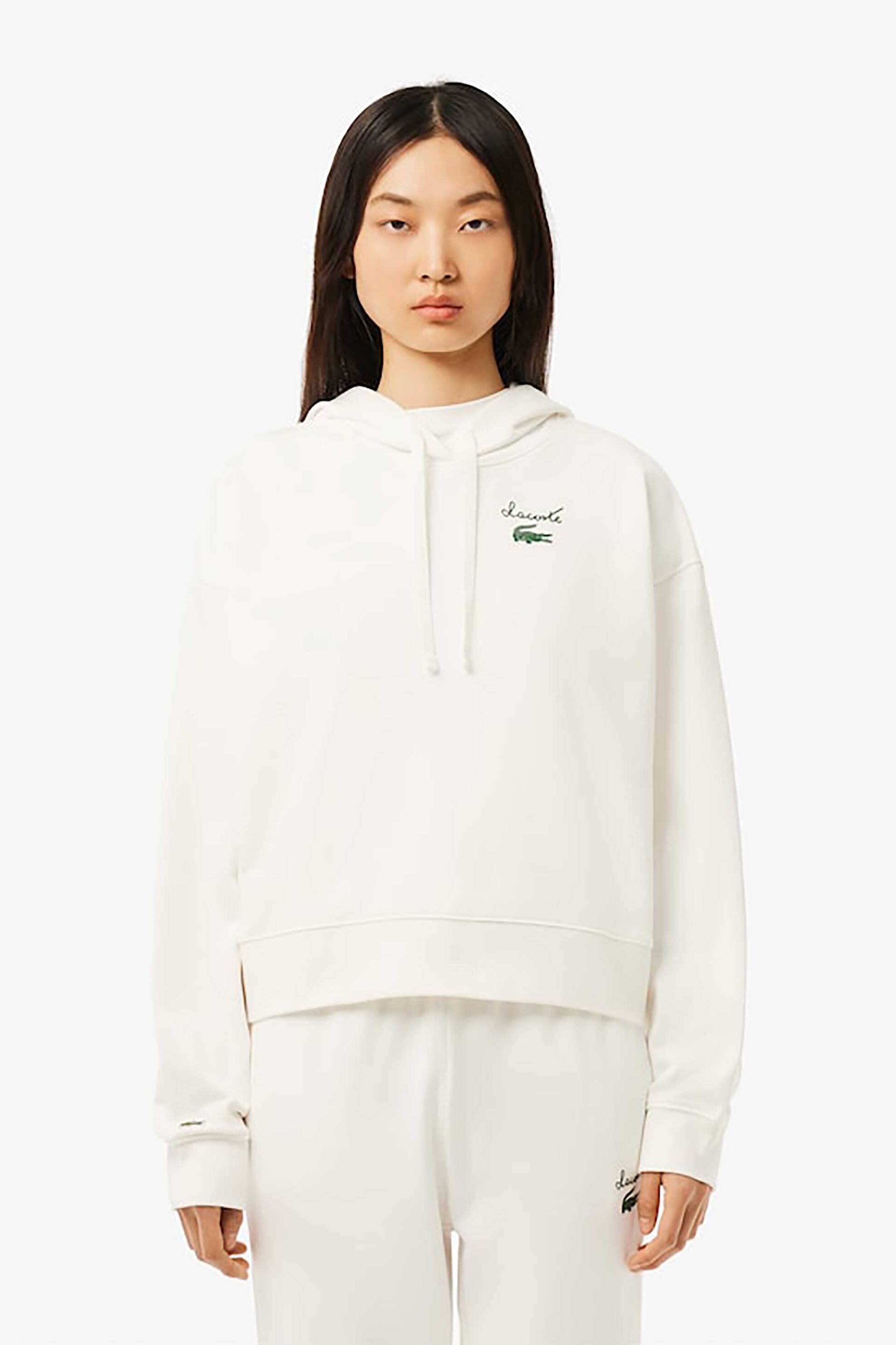 Lacoste Lacoste γυναικεία μπλούζα φούτερ με κουκούλα και logo print Oversized Fit - SF2649-00 Λευκό 2025