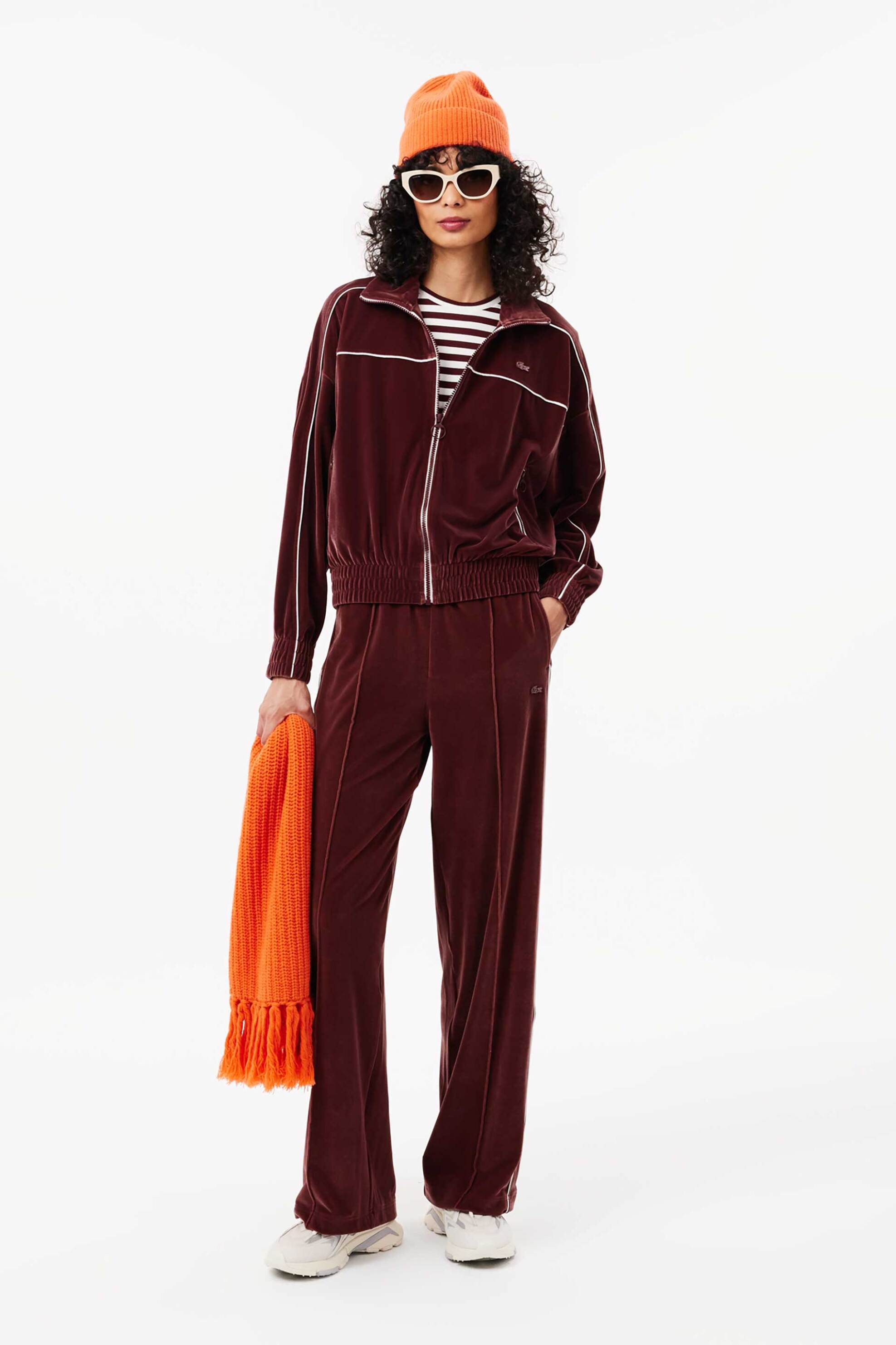 Lacoste γυναικεία ζακέτα φούτερ με βελούδινη υφή και κεντημένο logo Oversized Fit - SF2658-00 Μπορντό φωτογραφία