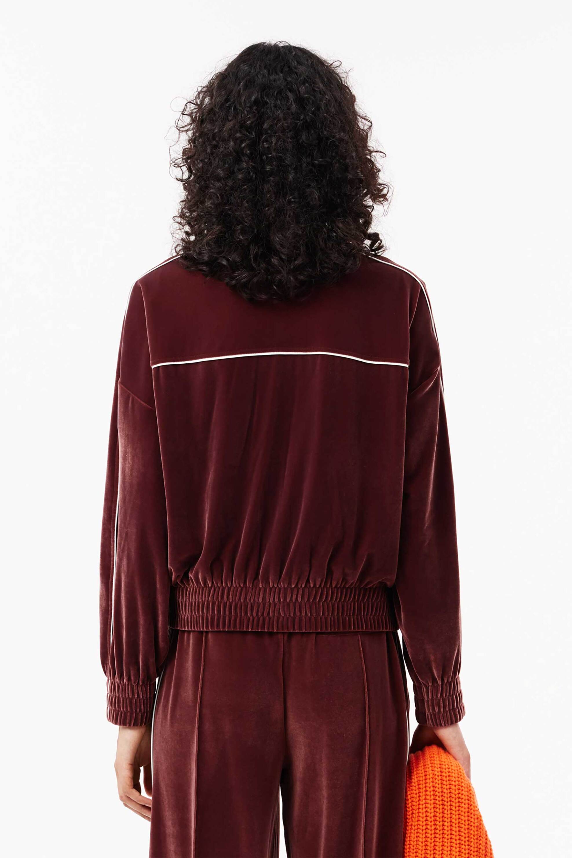 Lacoste γυναικεία ζακέτα φούτερ με βελούδινη υφή και κεντημένο logo Oversized Fit - SF2658-00 Μπορντό φωτογραφία