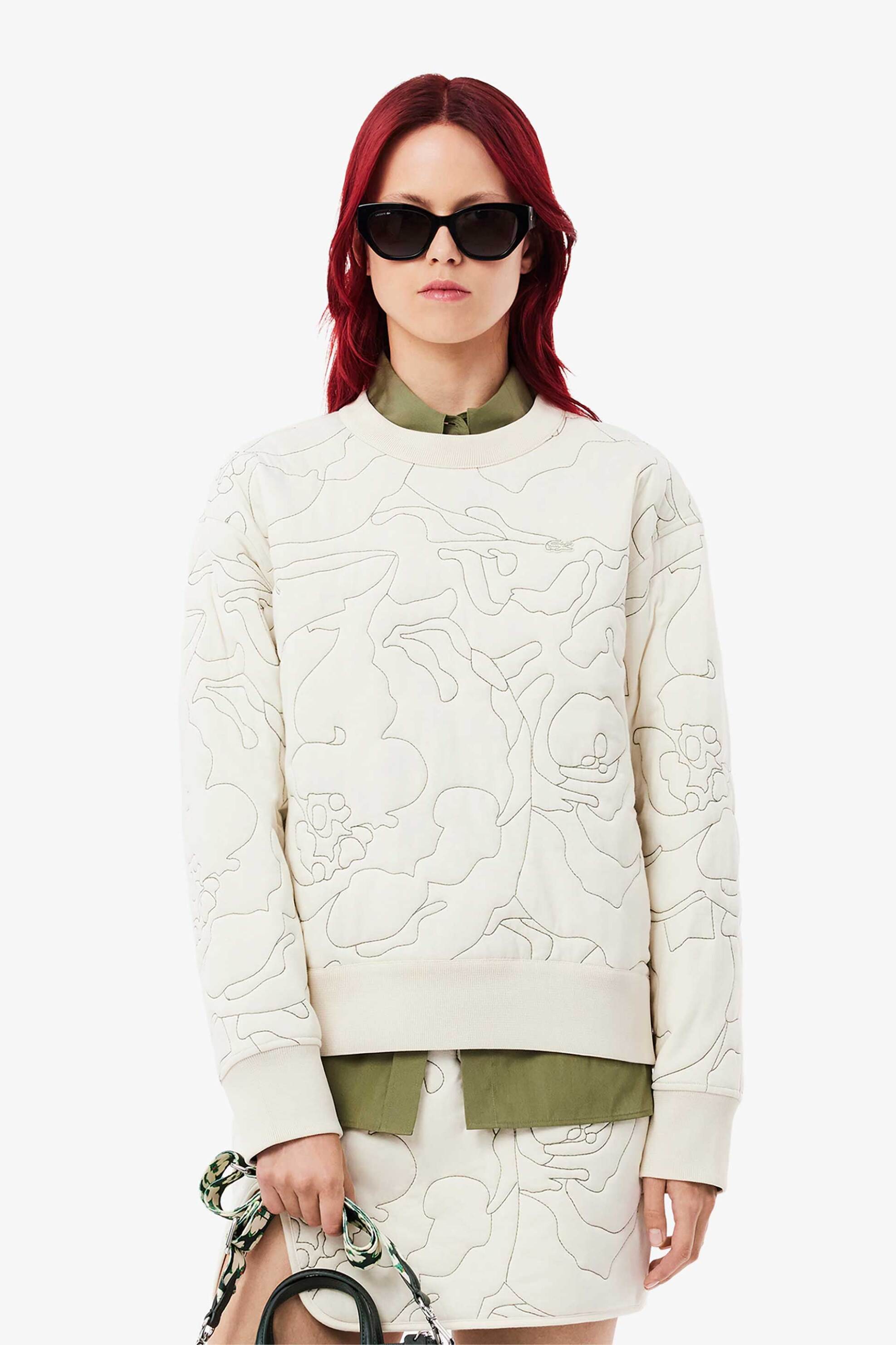 LACOSTE Lacoste γυναικεία μπλούζα φούτερ διπλής όψης με all-over flower motif Oversized Fit - SF2686-00 Λαδί