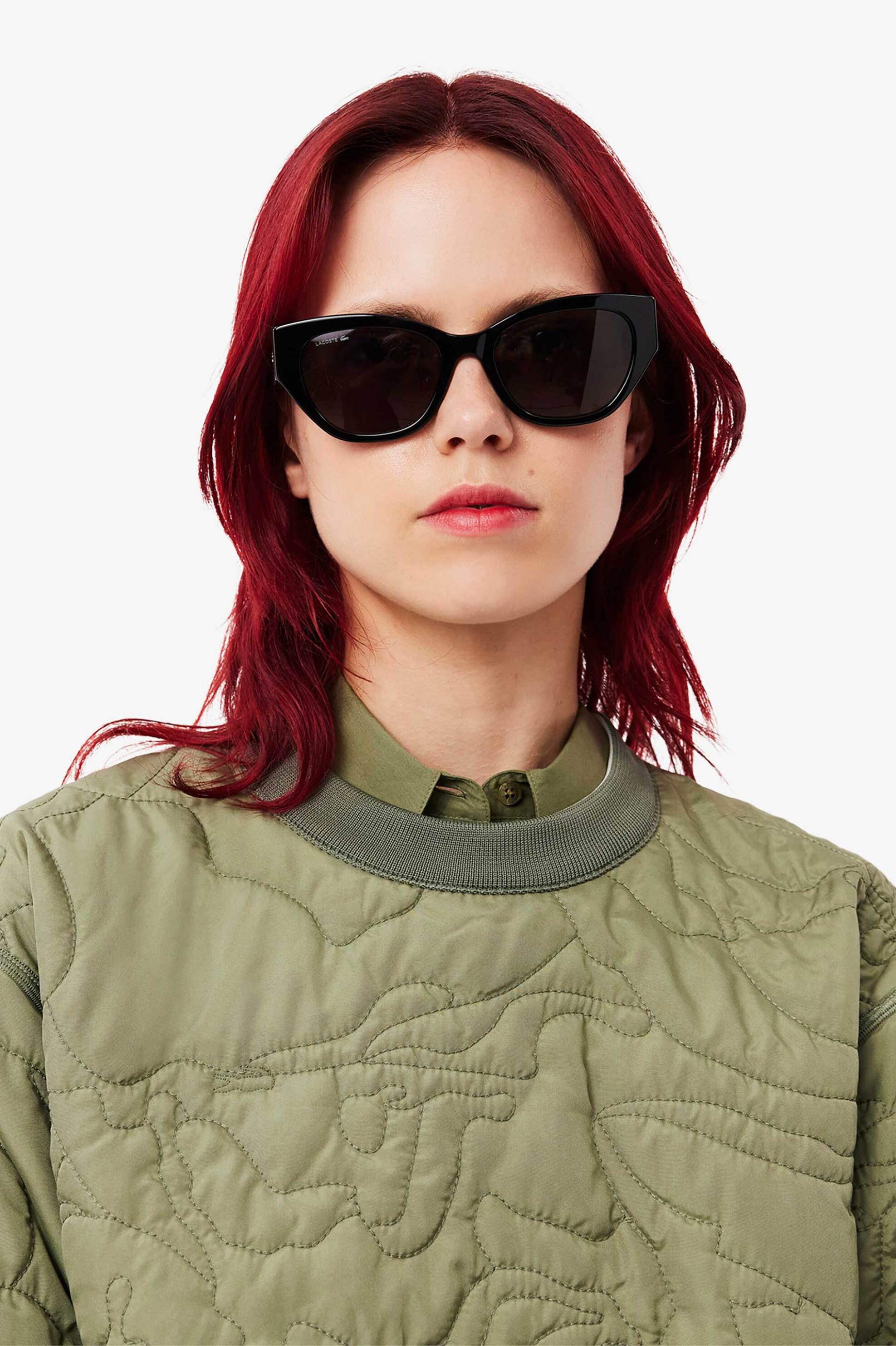 Lacoste γυναικεία μπλούζα φούτερ διπλής όψης με all-over flower motif Oversized Fit - SF2686-00 Λαδί φωτογραφία