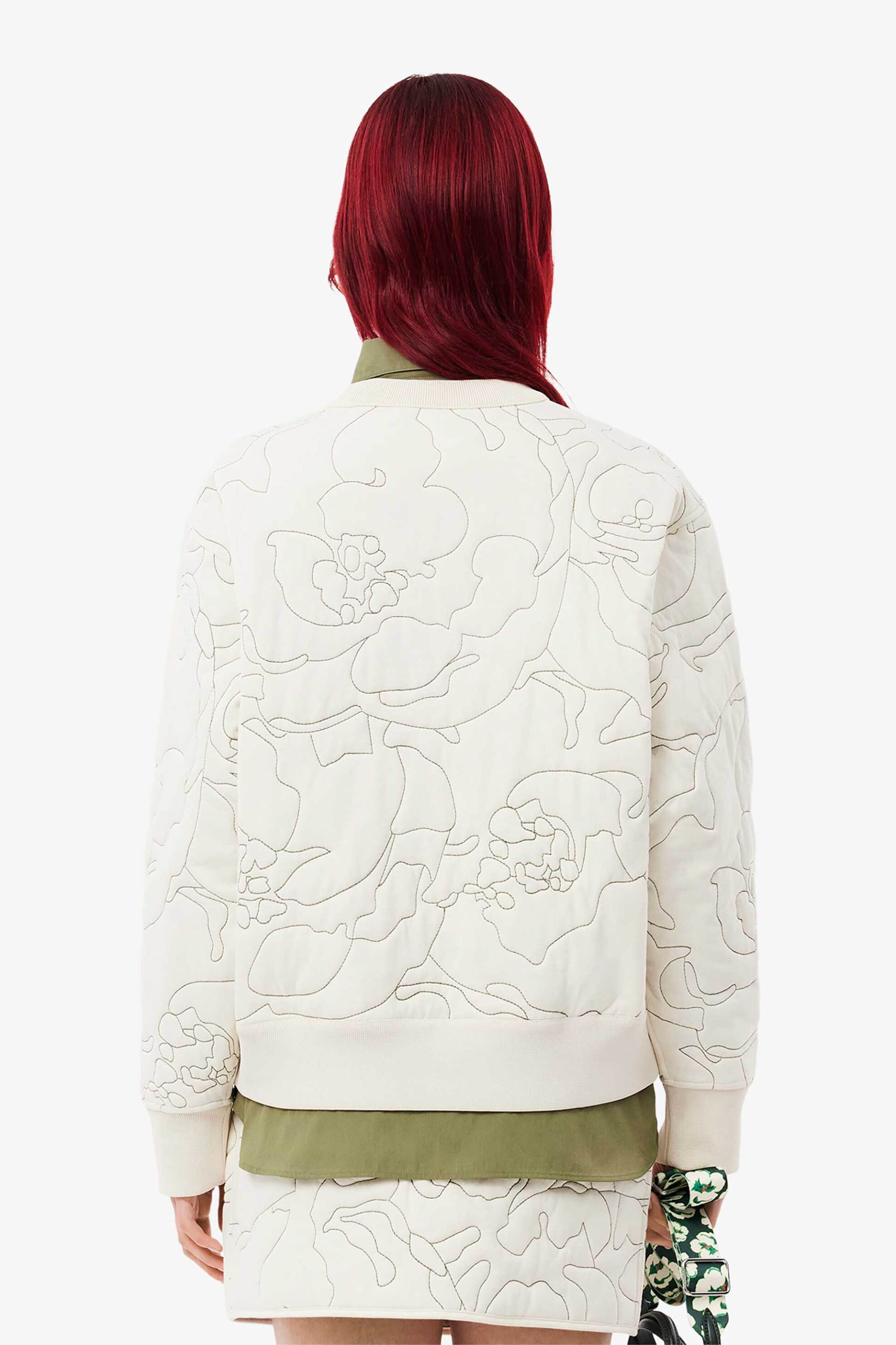 Lacoste γυναικεία μπλούζα φούτερ διπλής όψης με all-over flower motif Oversized Fit - SF2686-00 Λαδί φωτογραφία