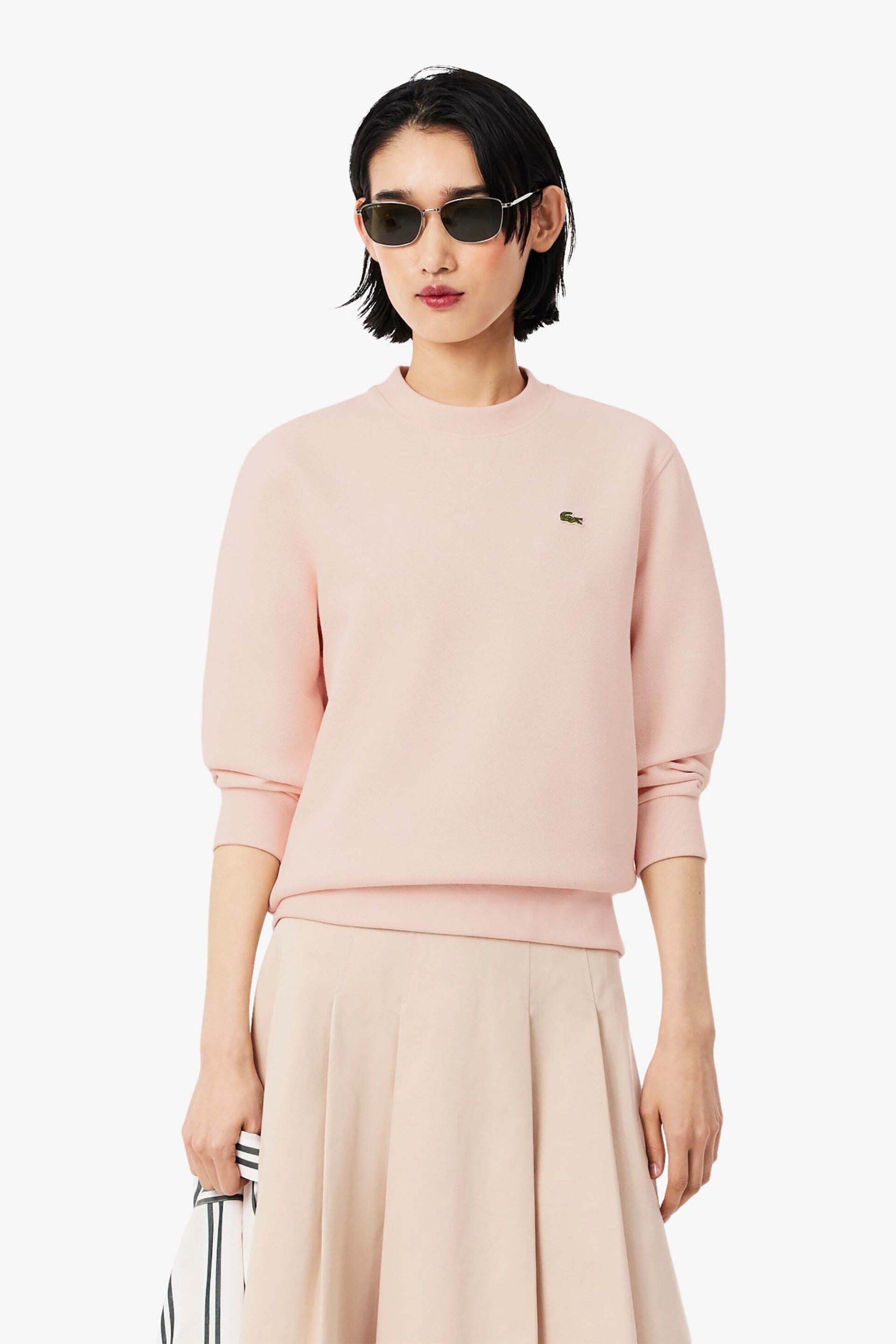 LACOSTE Lacoste γυναικεία μπλούζα φούτερ πικέ με κεντημένο λογότυπο Relaxed Fit - SF5245-00 Ροζ Ανοιχτό