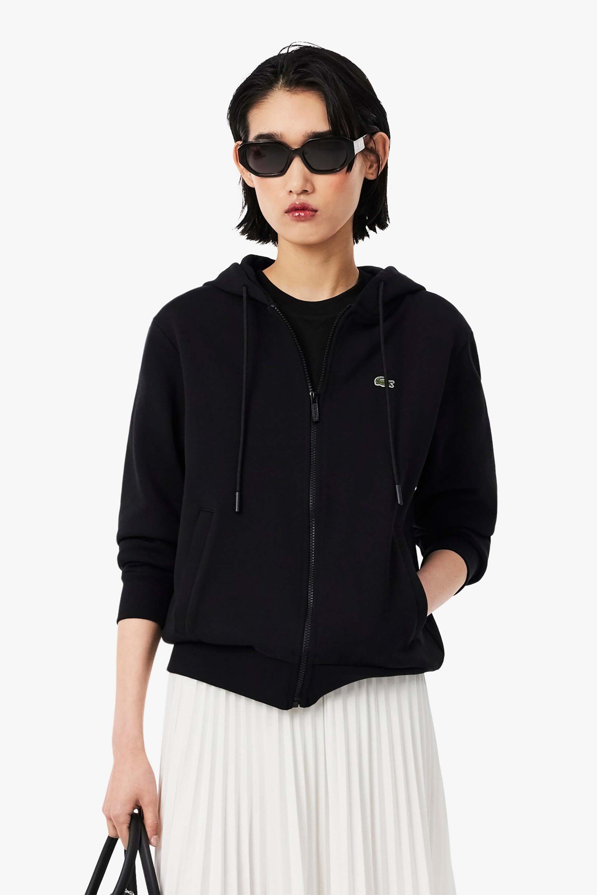 LACOSTE Lacoste γυναικεία ζακέτα φούτερ με κουκούλα και κεντημένο λογότυπο Relaxed Fit - SF5256-00 Μαύρο