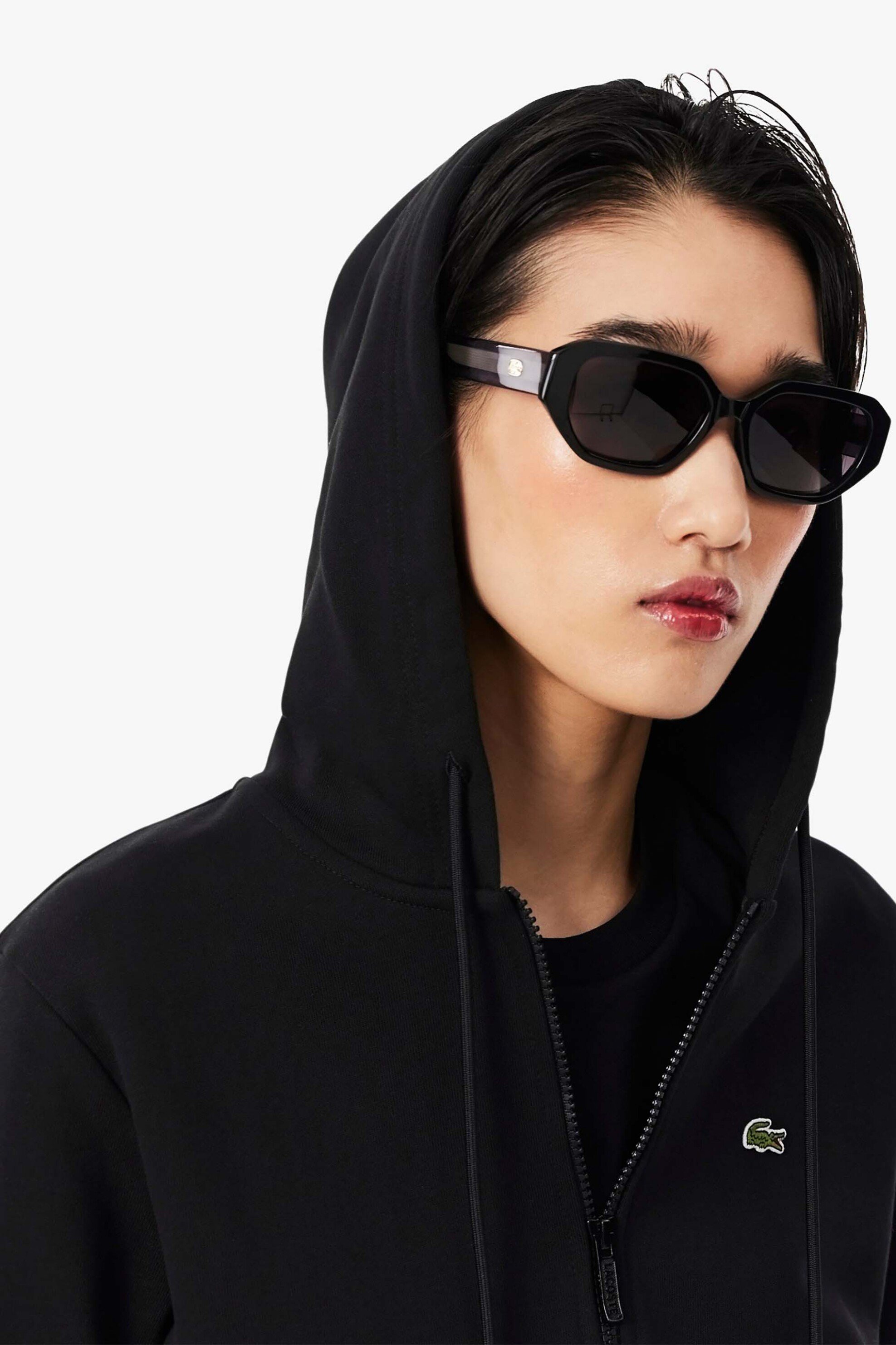 LACOSTE Lacoste γυναικεία ζακέτα φούτερ με κουκούλα και κεντημένο λογότυπο Relaxed Fit - SF5256-00 Μαύρο - 2