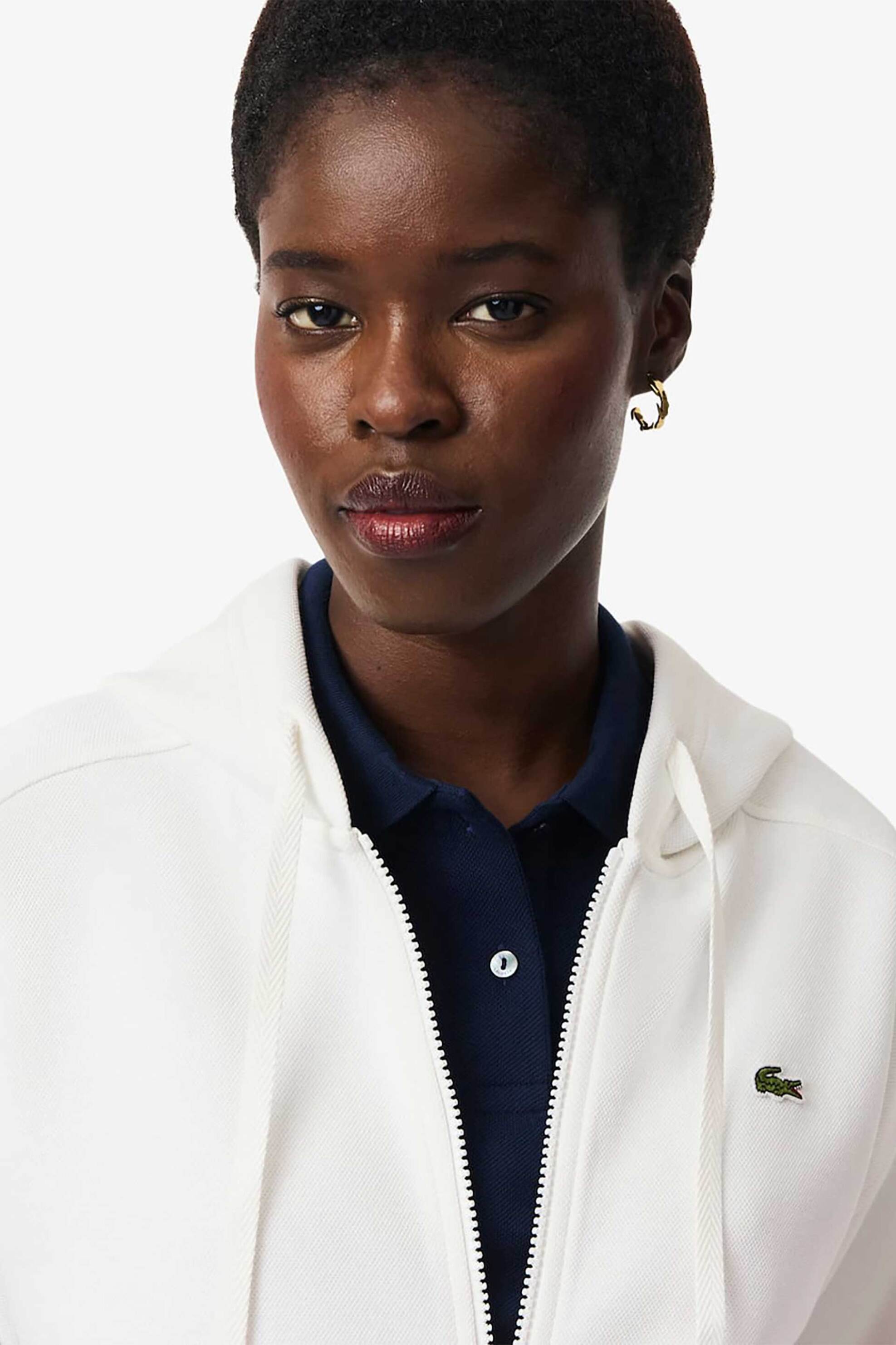 LACOSTE Lacoste γυναικεία ζακέτα φούτερ πικέ με κουκούλα και κεντημένο λογότυπο Regular Fit - SF5272-00 Λευκό - 2