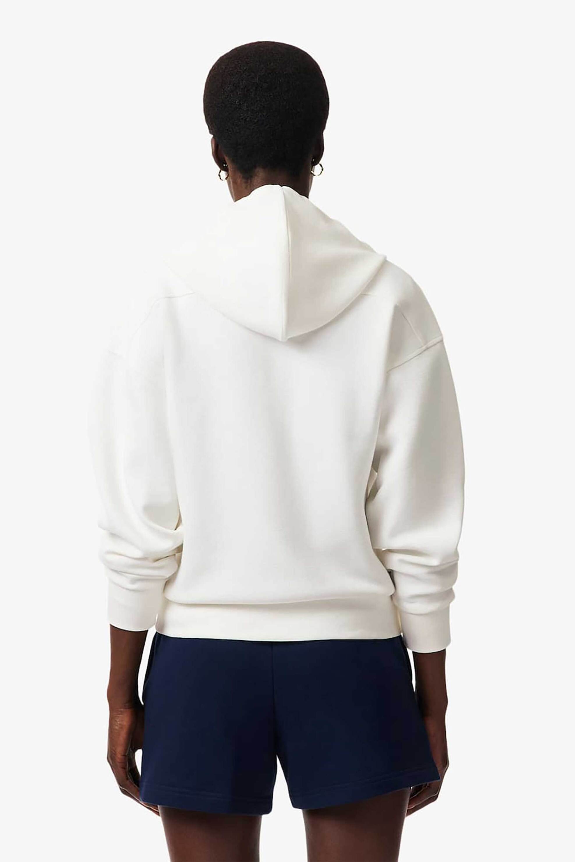 LACOSTE Lacoste γυναικεία ζακέτα φούτερ πικέ με κουκούλα και κεντημένο λογότυπο Regular Fit - SF5272-00 Λευκό - 4