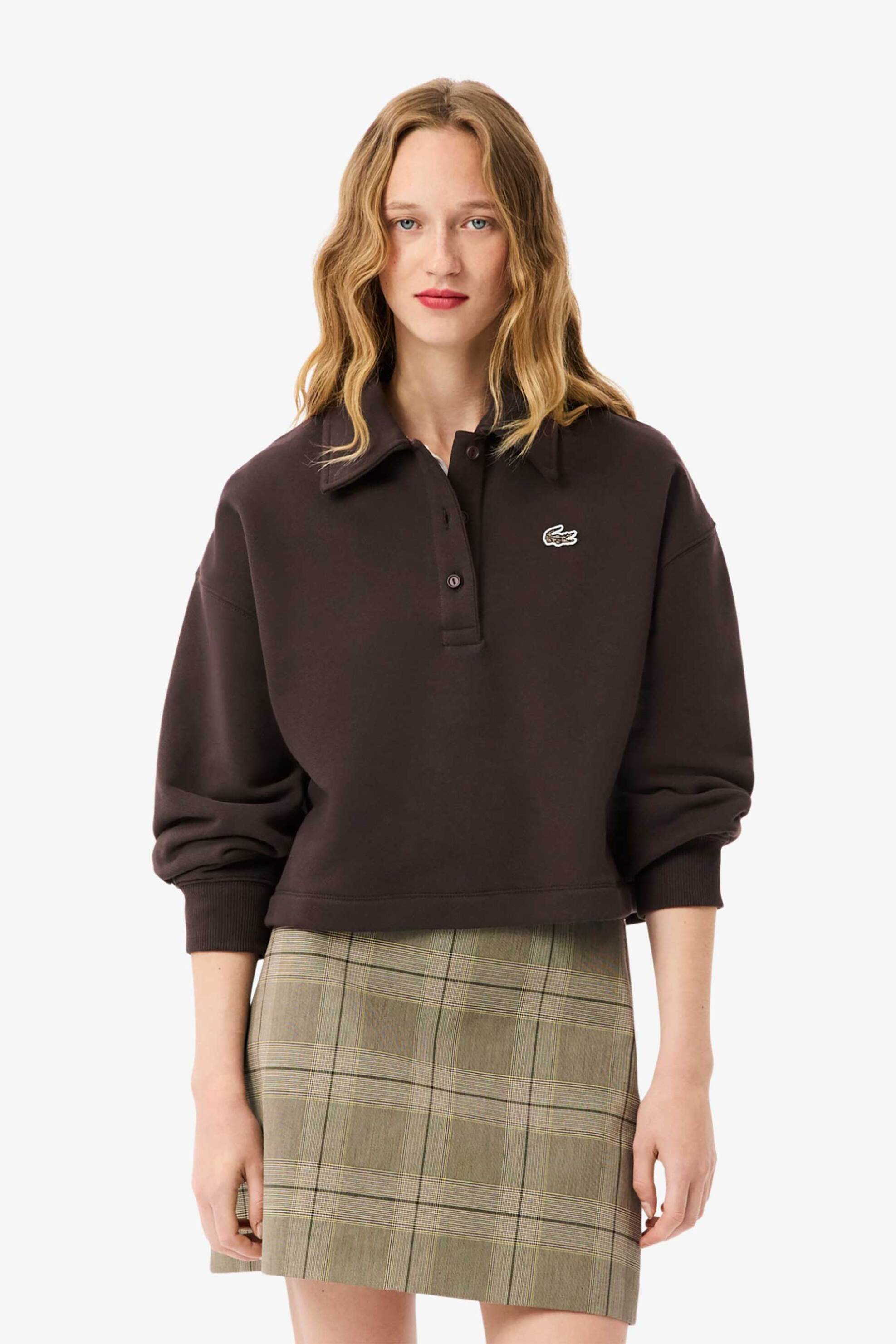 LACOSTE Lacoste γυναικεία μπλούζα φούτερ με πόλο γιακά oversized - SF5275-00 Καφέ