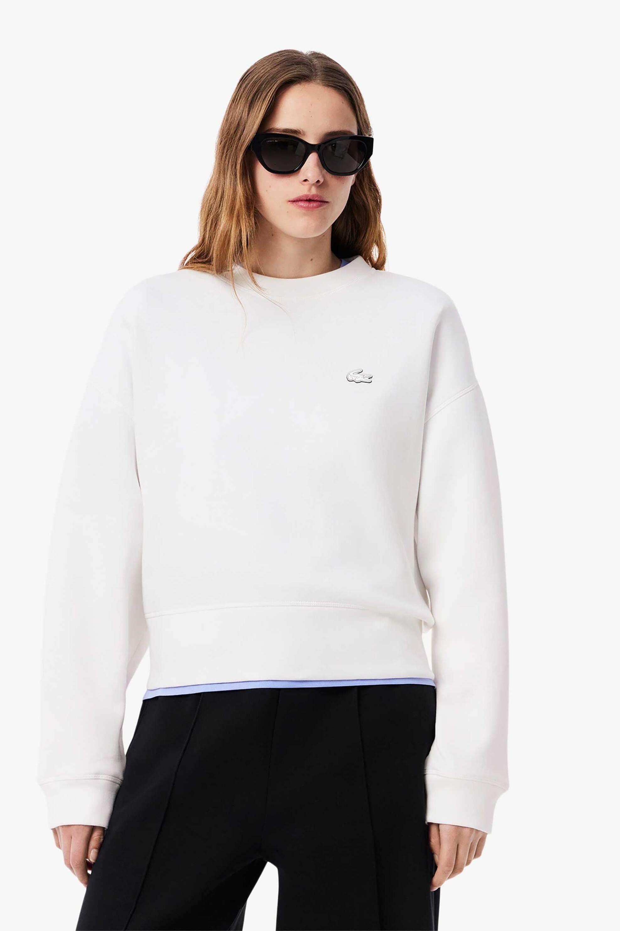 LACOSTE Lacoste γυναικεία μπλούζα φούτερ με εξωτερικές ραφές και ton-sur-ton λογότυπο Oversized Fit - SF5614 Λευκό