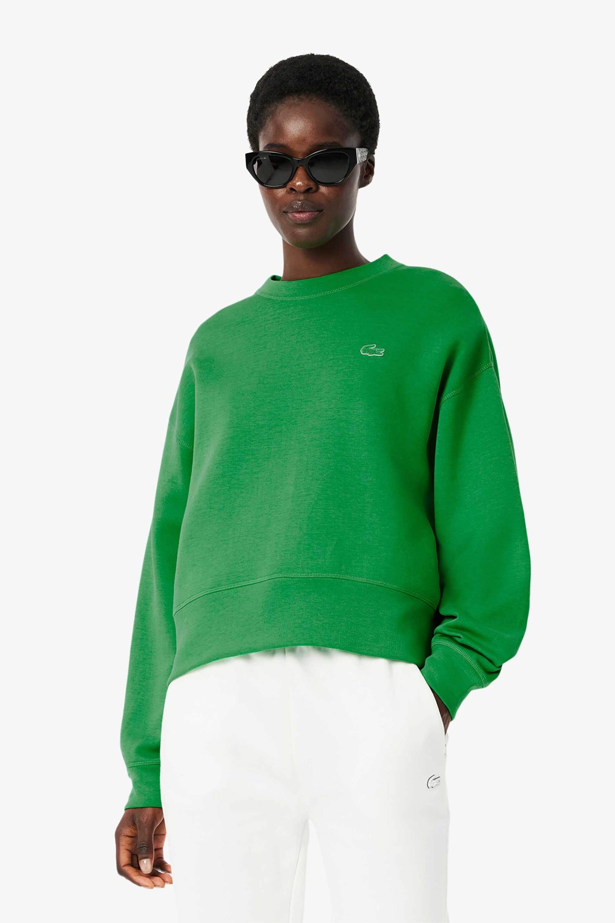 LACOSTE Lacoste γυναικεία μπλούζα φούτερ με εξωτερικές ραφές και ton-sur-ton λογότυπο Oversized Fit - SF5614 Πράσινο