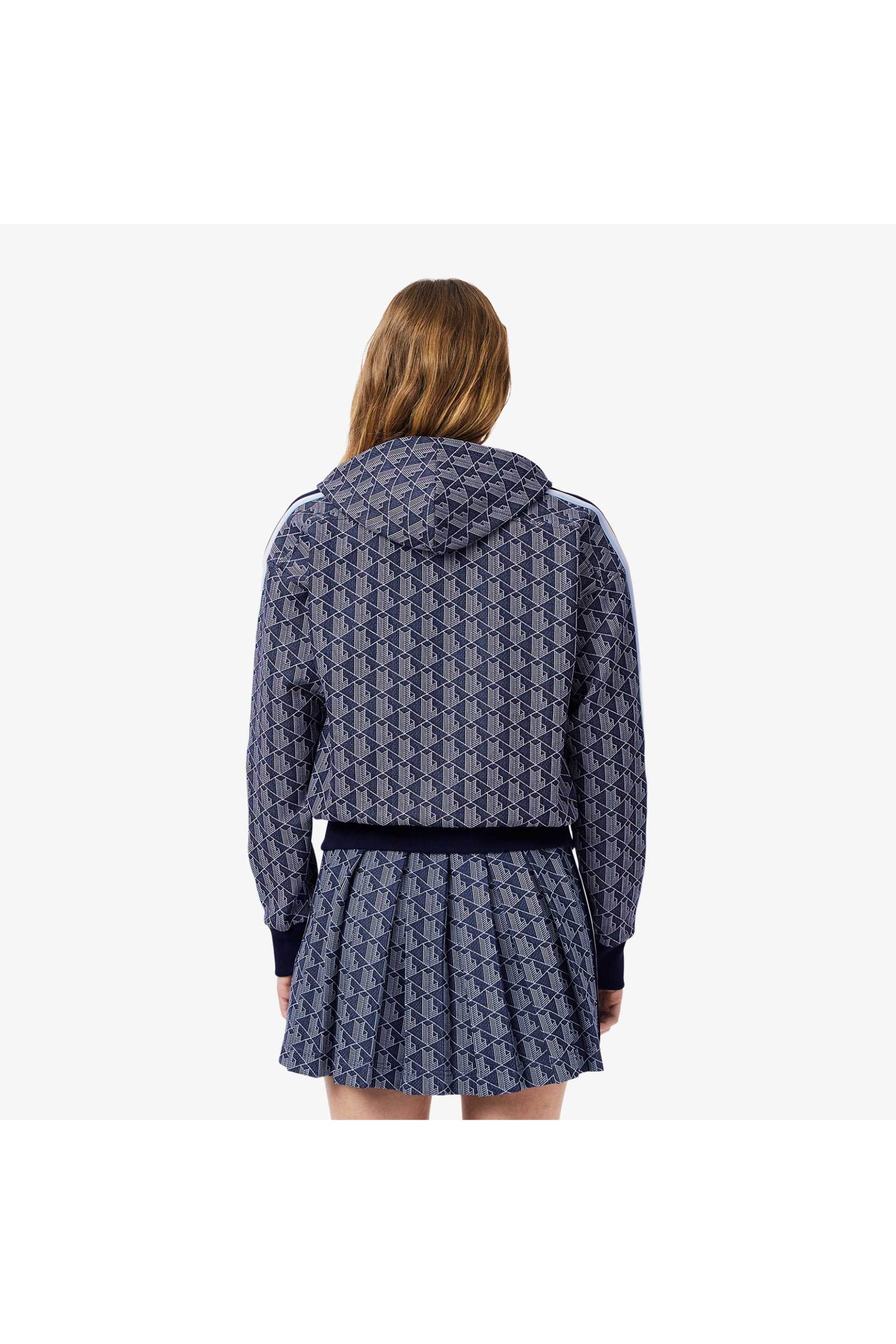 LACOSTE Lacoste γυναικεία ζακέτα φούτερ με κουκούλα και all-over monogram print Regular Fit - SF7606 Μπλε Σκούρο - 4