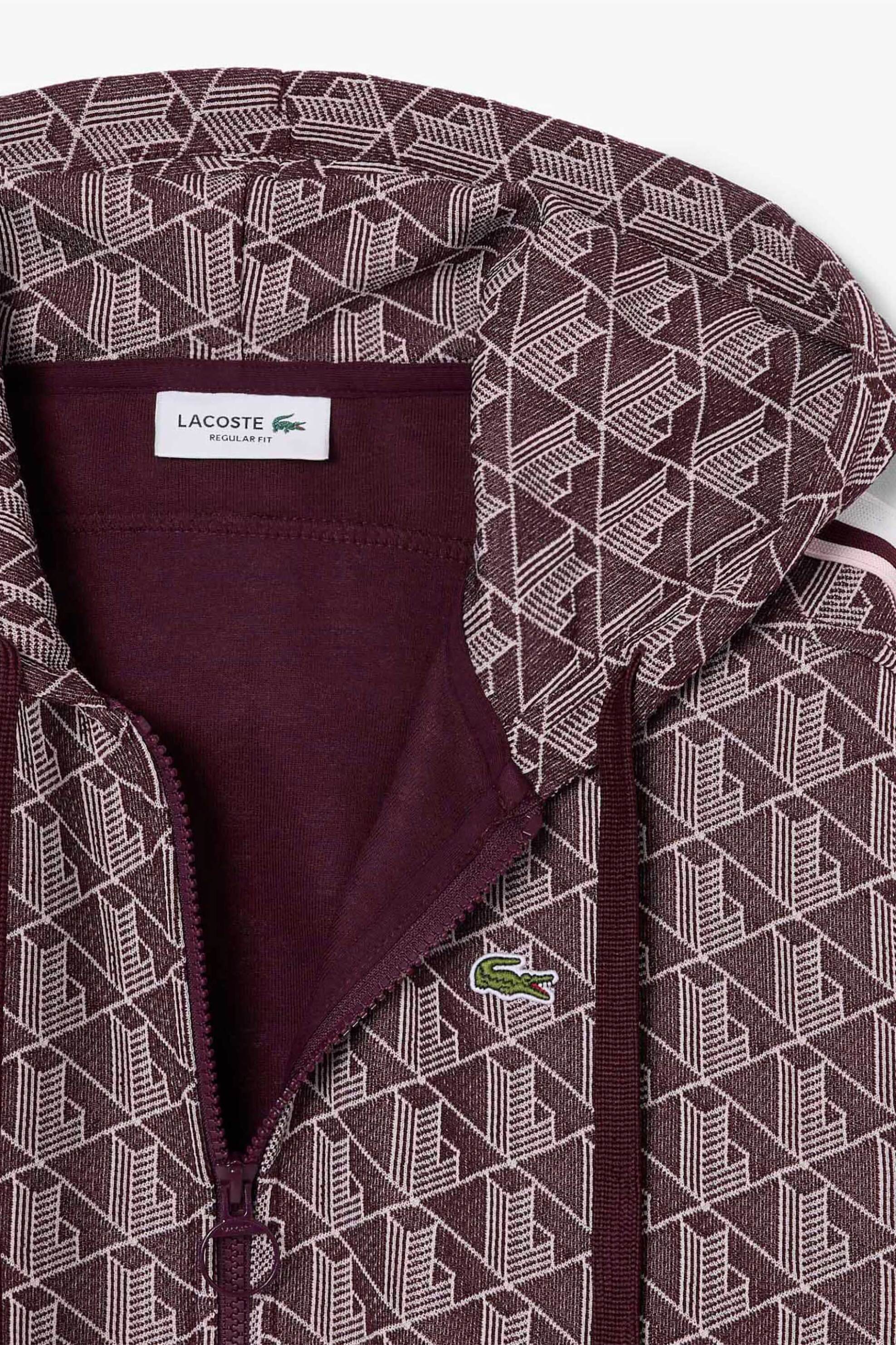 Lacoste γυναικεία ζακέτα φούτερ με κουκούλα και all-over monogram print Regular Fit - SF7606 Μπορντό