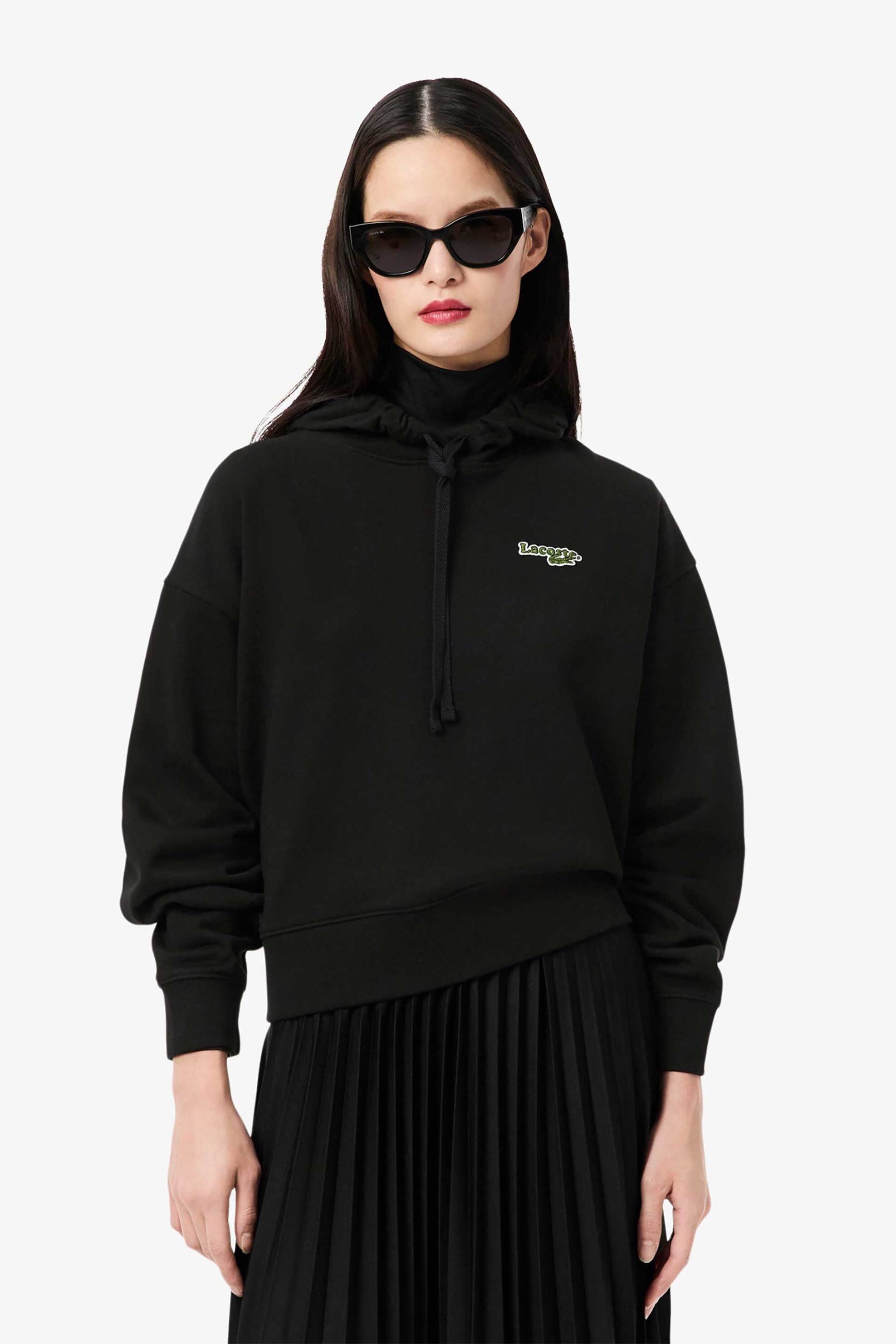 LACOSTE Lacoste γυναικεία μπλούζα φούτερ με κουκούλα και logo print Oversized Fit - SF7607-00 Μαύρο