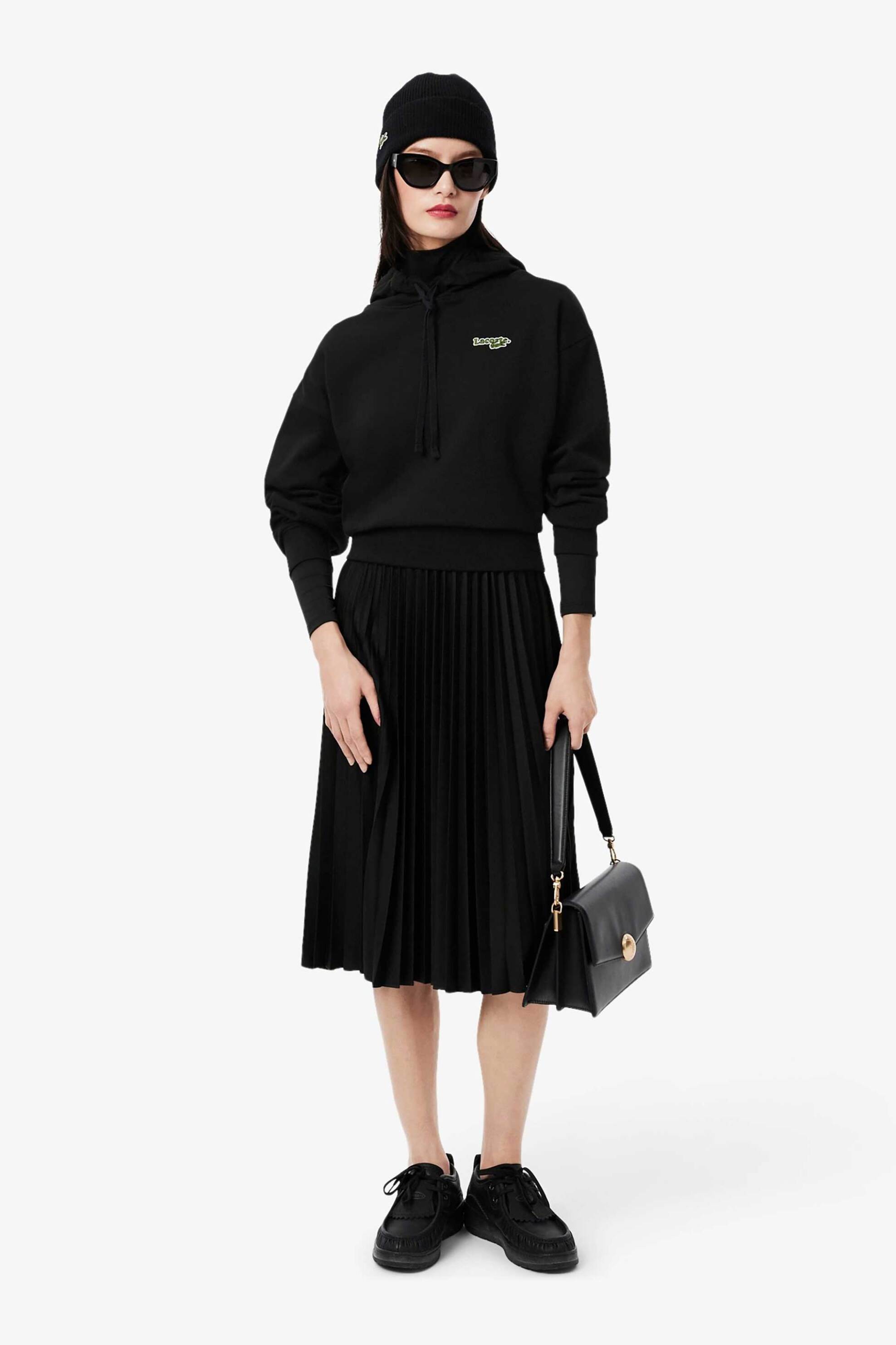 Lacoste γυναικεία μπλούζα φούτερ με κουκούλα και logo print Oversized Fit - SF7607-00 Μαύρο φωτογραφία