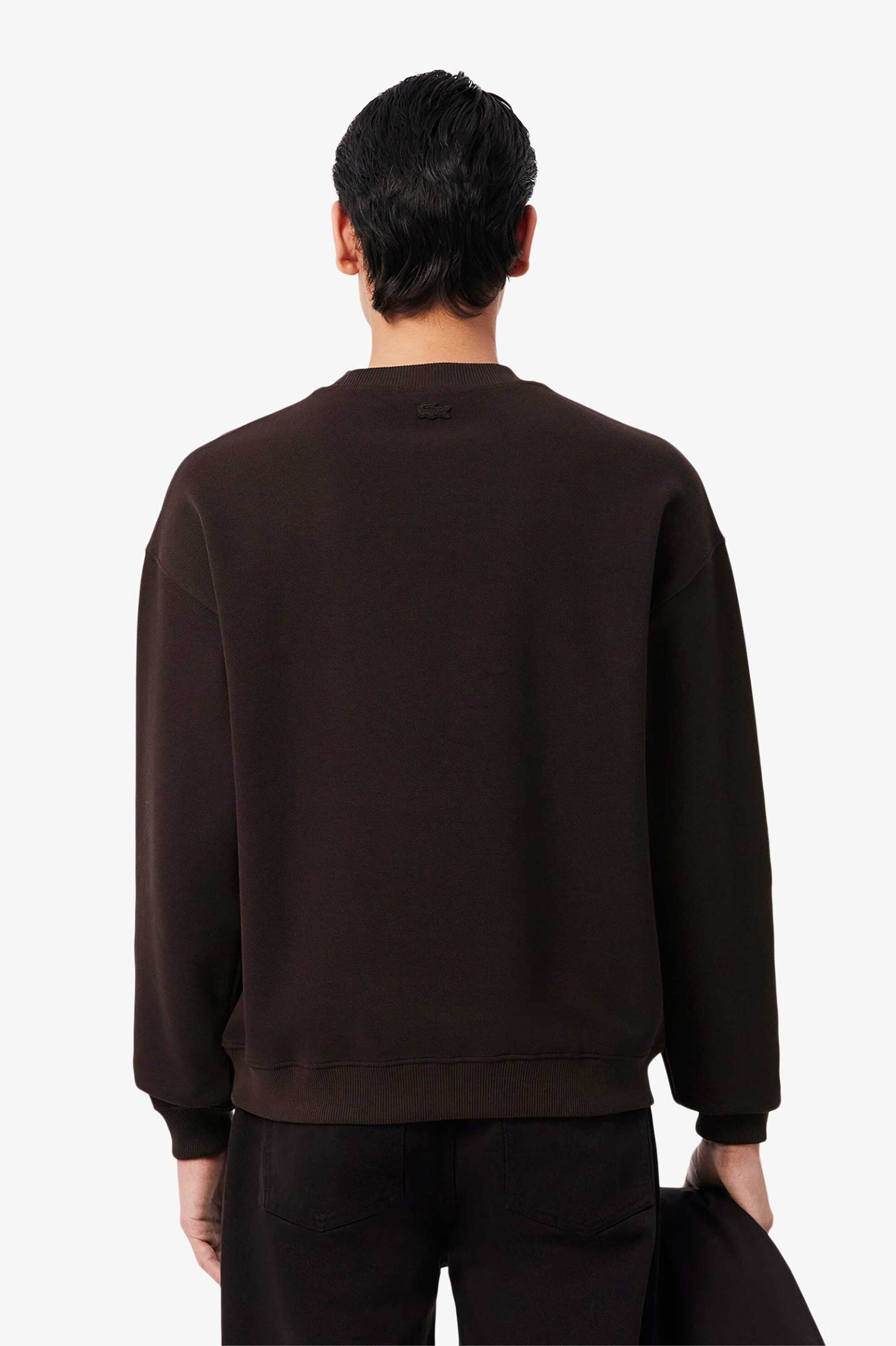 Lacoste Ανδρική Μπλούζα Φούτερ Πικέ με Κεντημένο Retro Logo Loose Fit - Sh0035-00 Καφέ Σκούρο