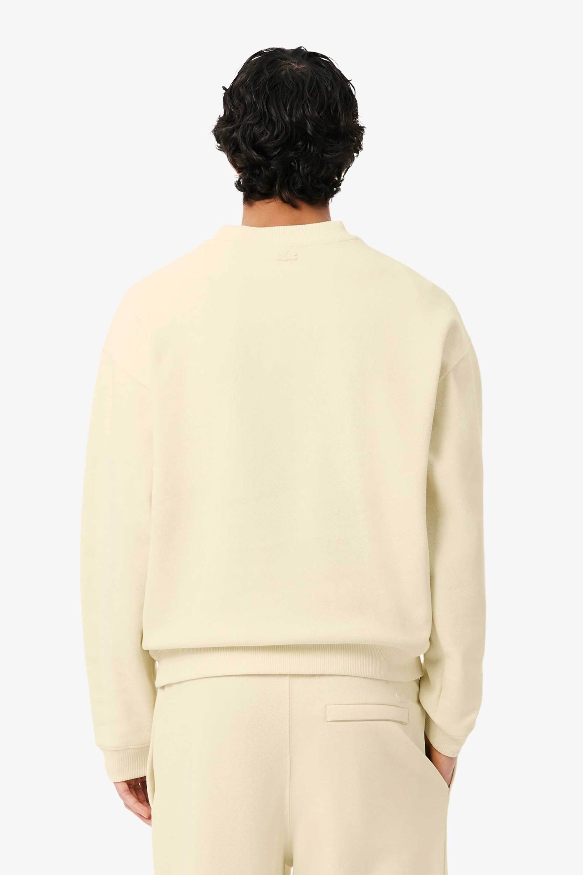 Lacoste Ανδρική Μπλούζα Φούτερ Πικέ με Κεντημένο Retro Logo Loose Fit - Sh0035-00 Κρέμ