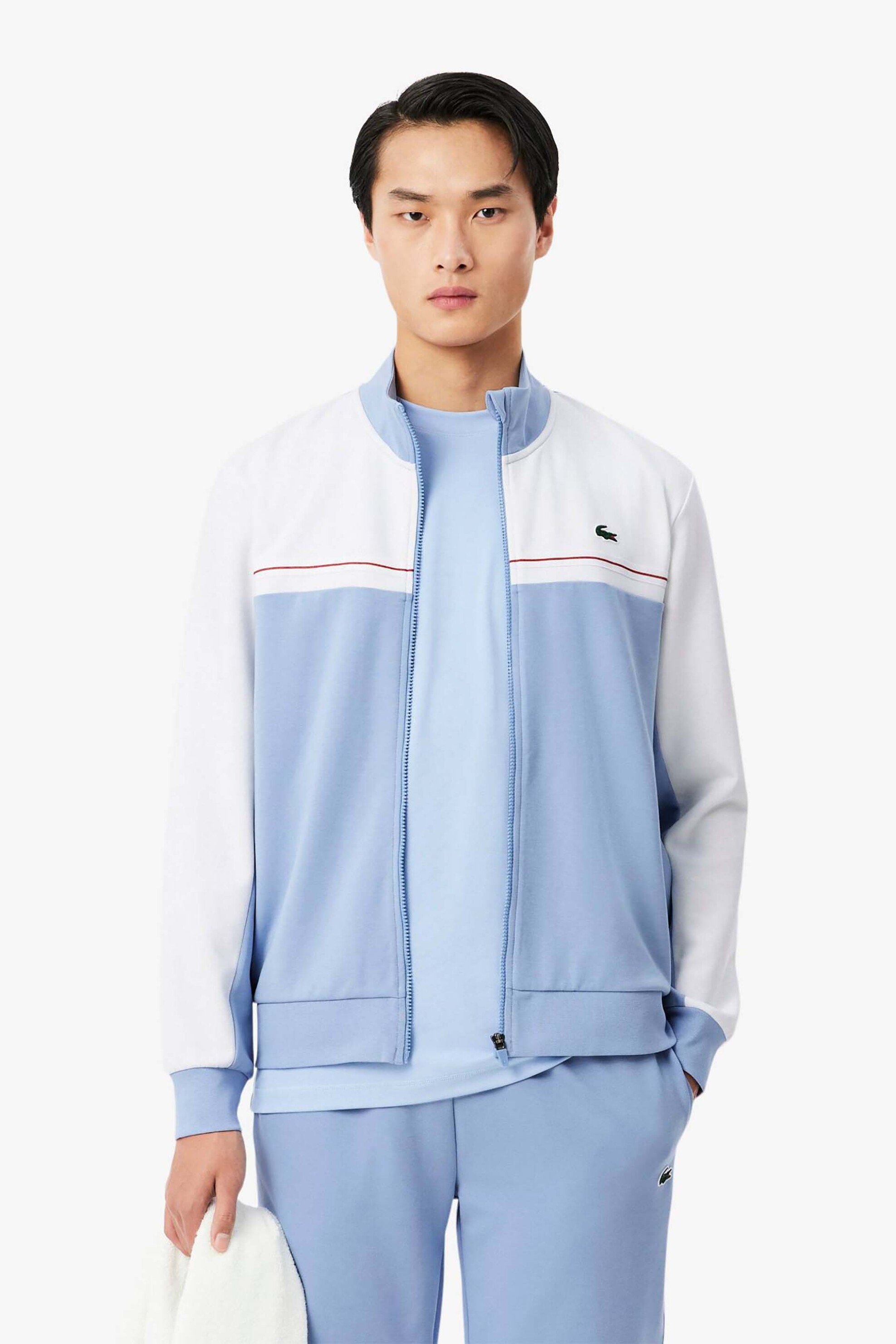 Lacoste ανδρική ζακέτα φούτερ colour-blocked με λογότυπο Regular Fit - SH0131 Μπλε Ανοιχτό