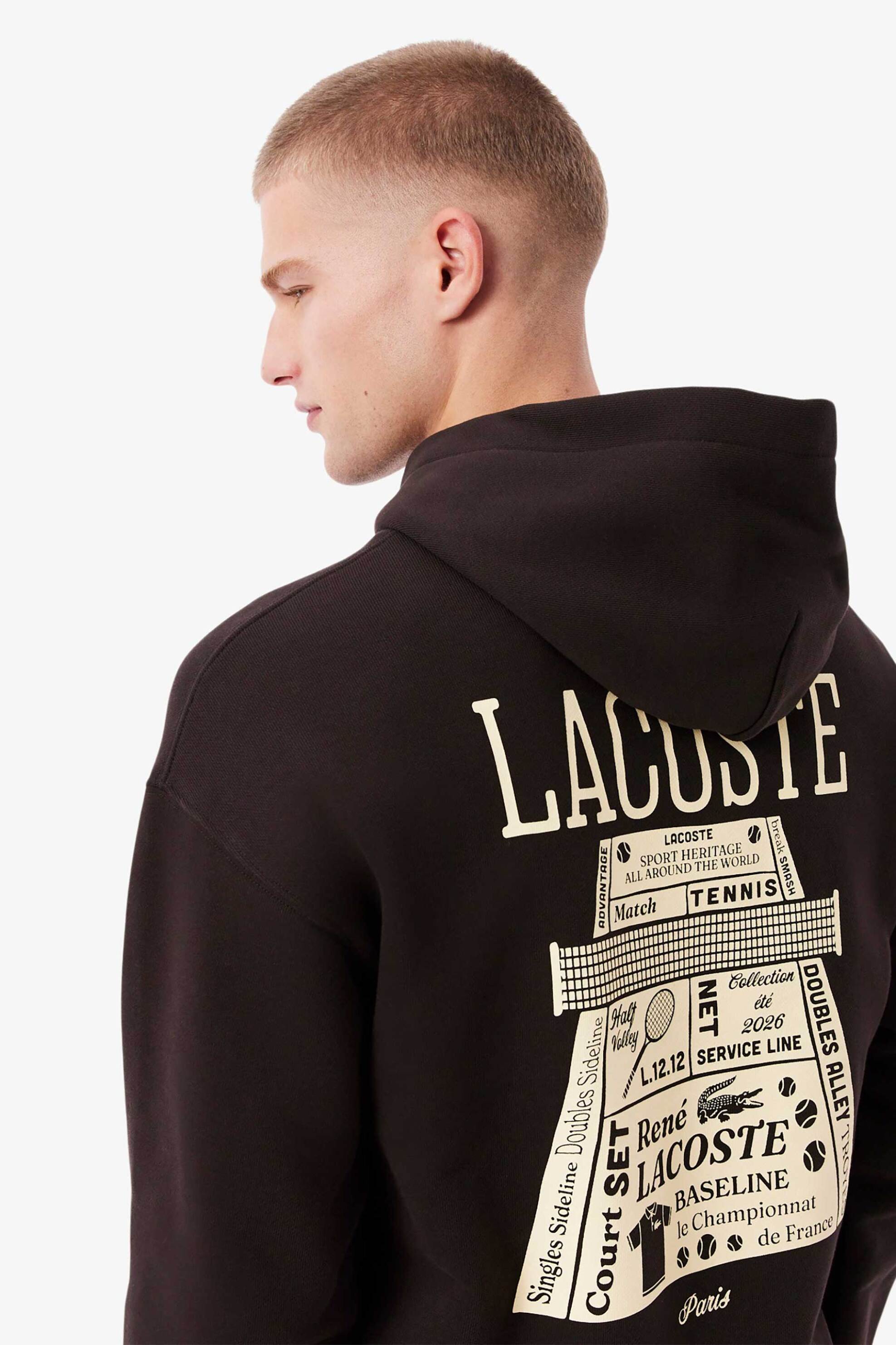 Lacoste Ανδρική Μπλούζα Φούτερ με Κουκούλα Και Print Στο Πίσω Μέρος Loose Fit - Sh0518-00 Καφέ Σκούρο
