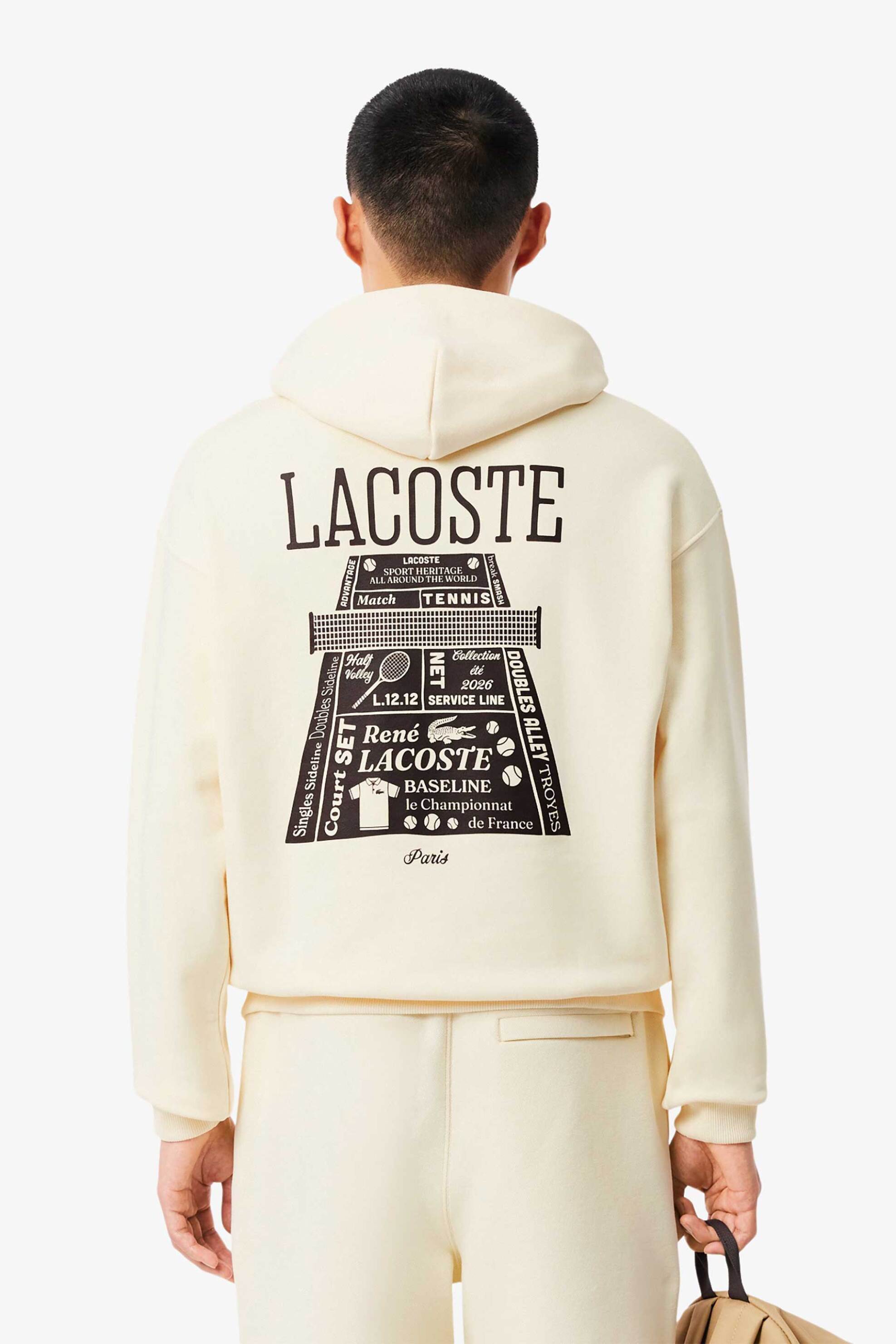 Lacoste Ανδρική Μπλούζα Φούτερ με Κουκούλα Και Print Στο Πίσω Μέρος Loose Fit - Sh0518-00 Κρέμ