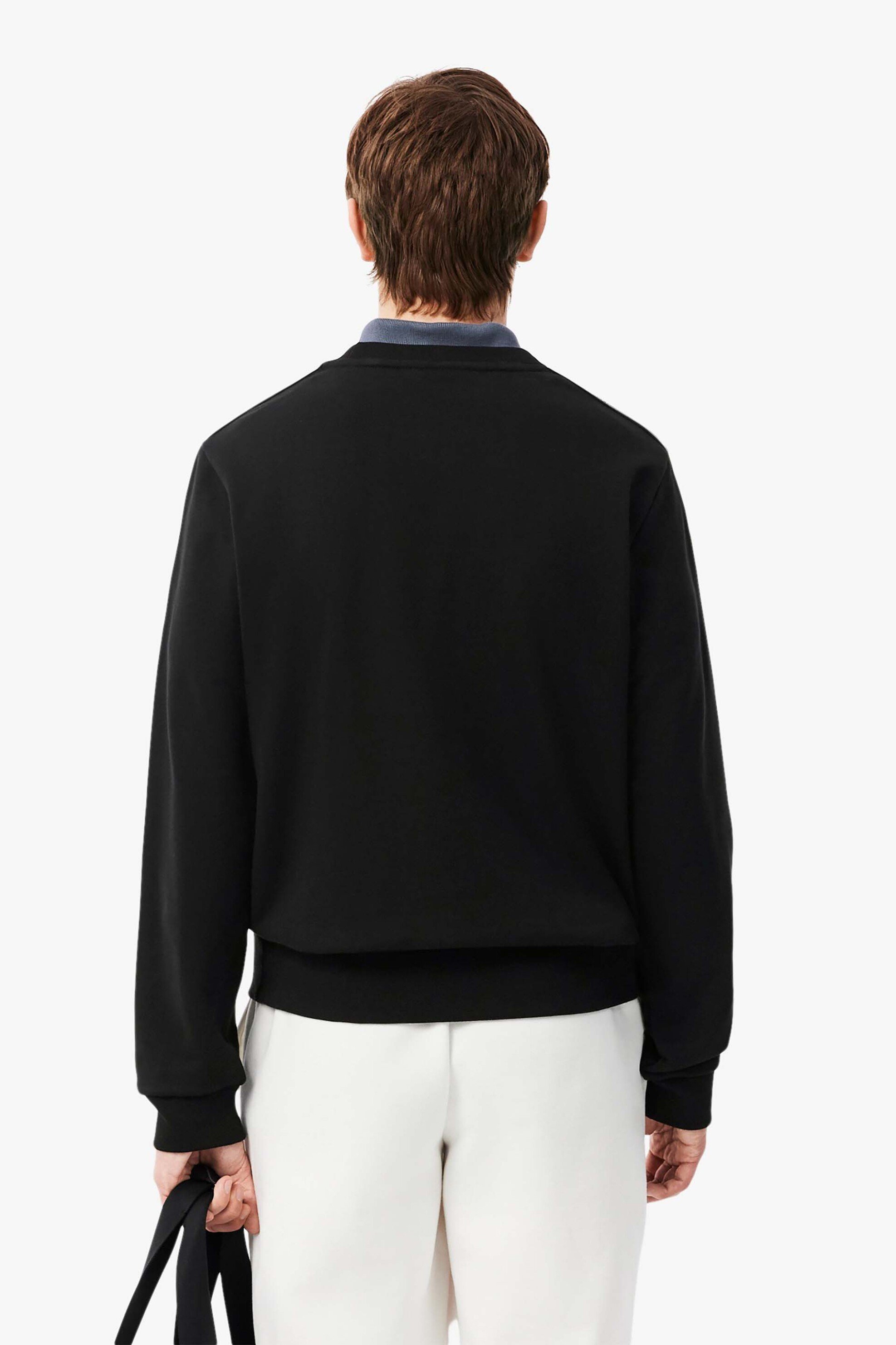 Lacoste Ανδρική Μπλούζα Φούτερ με Logo Stripe Και Κεντημένο Λογότυπο Classic Fit - Sh0891 Μαύρο