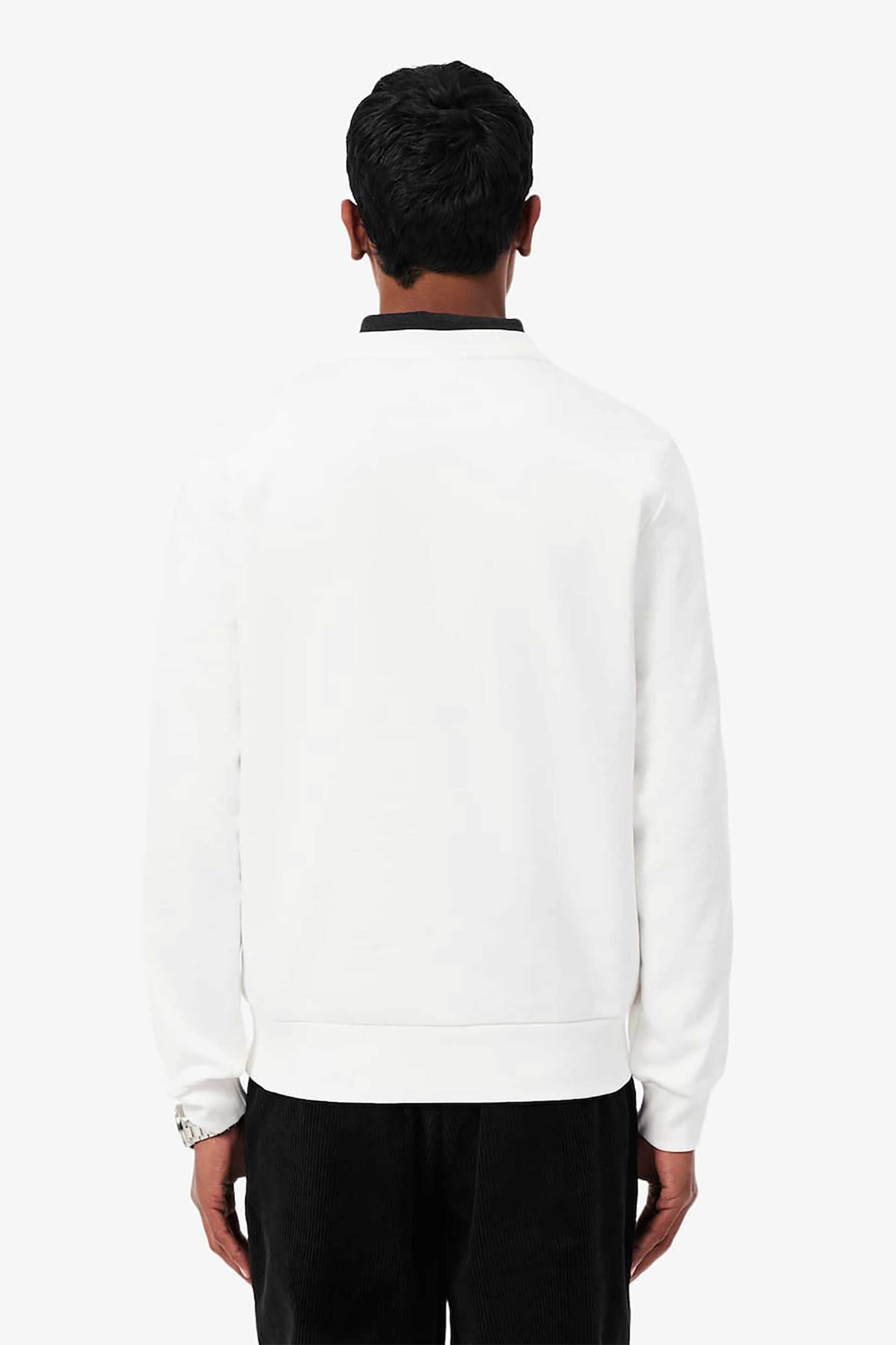 Lacoste Ανδρική Μπλούζα Φούτερ με Logo Stripe Και Κεντημένο Λογότυπο Classic Fit - Sh0891 Λευκό