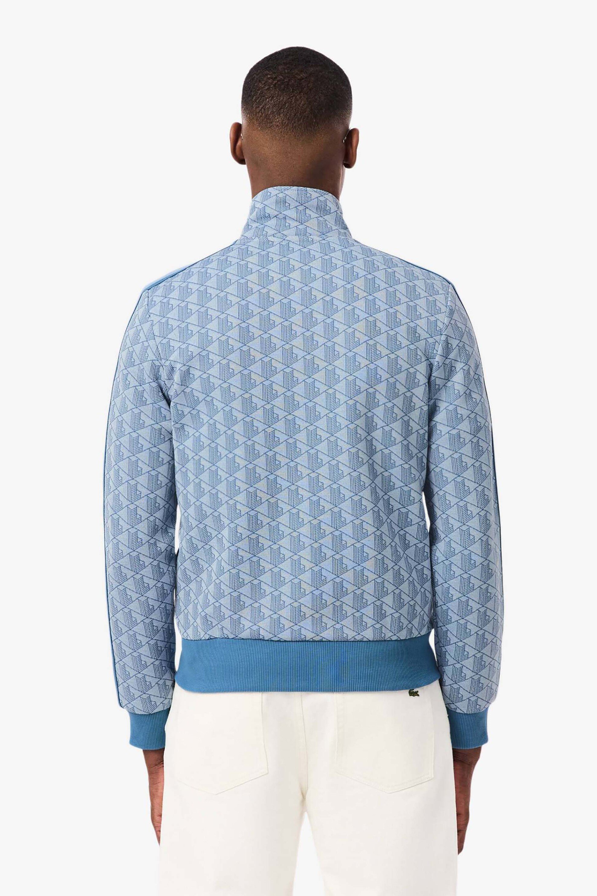 Lacoste Ανδρική Ζακέτα Φούτερ με All-Over Monogram Print Regular Fit - Sh1368 Μπλε Ανοιχτό
